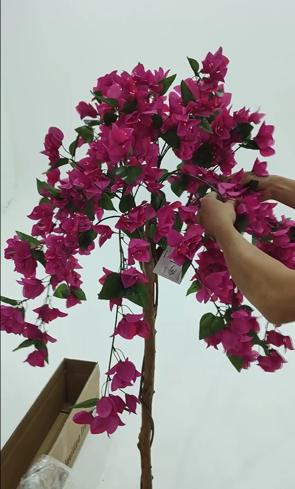 thumbnail video image 2 of DR.Planzen 4 feet Artificial Bougainvillea Flowers Tree In Black Plastic Pot, Indoor Plants with Wood Trunk and Pink Flowers for Housewarming Decor, 2 of 8