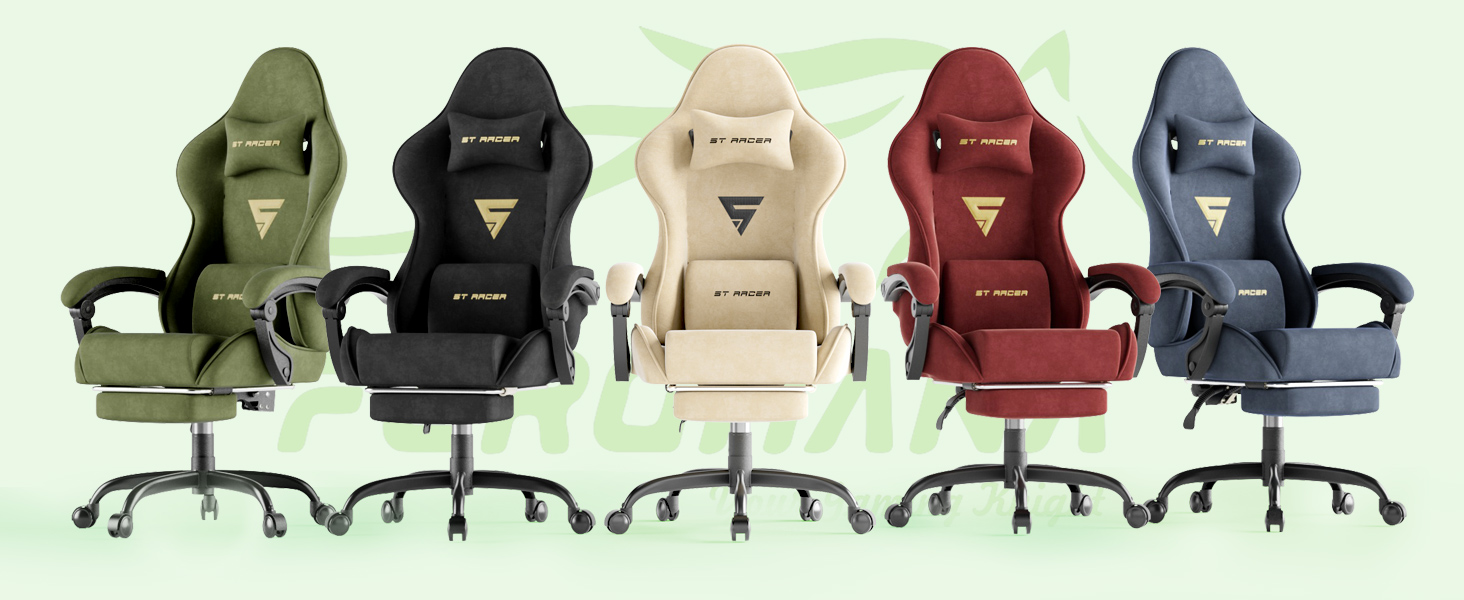 thumbnail video image 2 of SOONTRANS Ergonomic Gaming Chair with Footrest, Velvet Fabric High Back Gamer Game Chair for Adult, Comfortable Computer Office Chair with Massage Lumbar Cushion, Reclining Video Desk Chair, Beige, 2 of 10