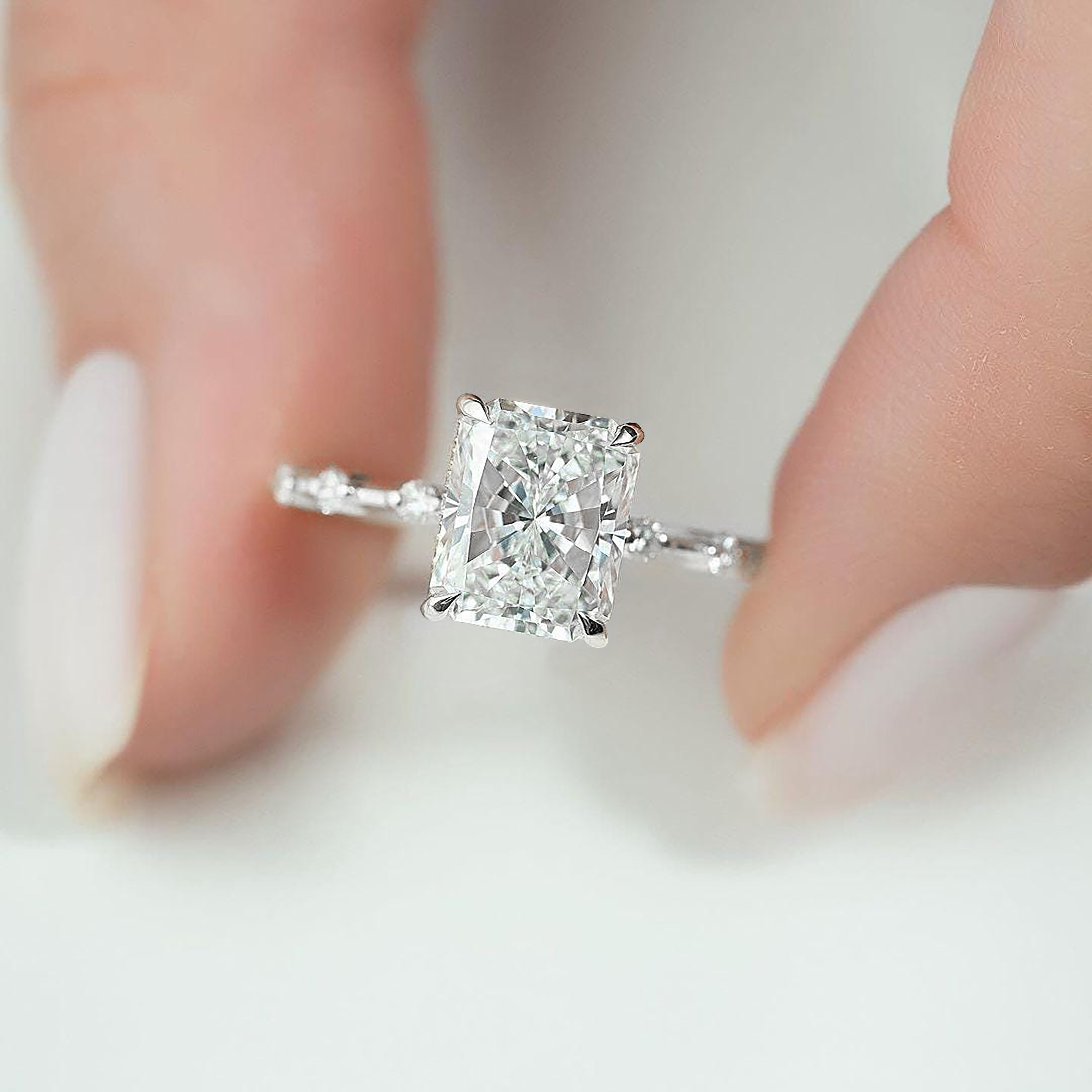 thumbnail video image 2 of solitaire jewels 2.5CT Radiant Moissanit Hidden Halo Engagement Ring For Women, 14K Yellow Gold, 2 of 7