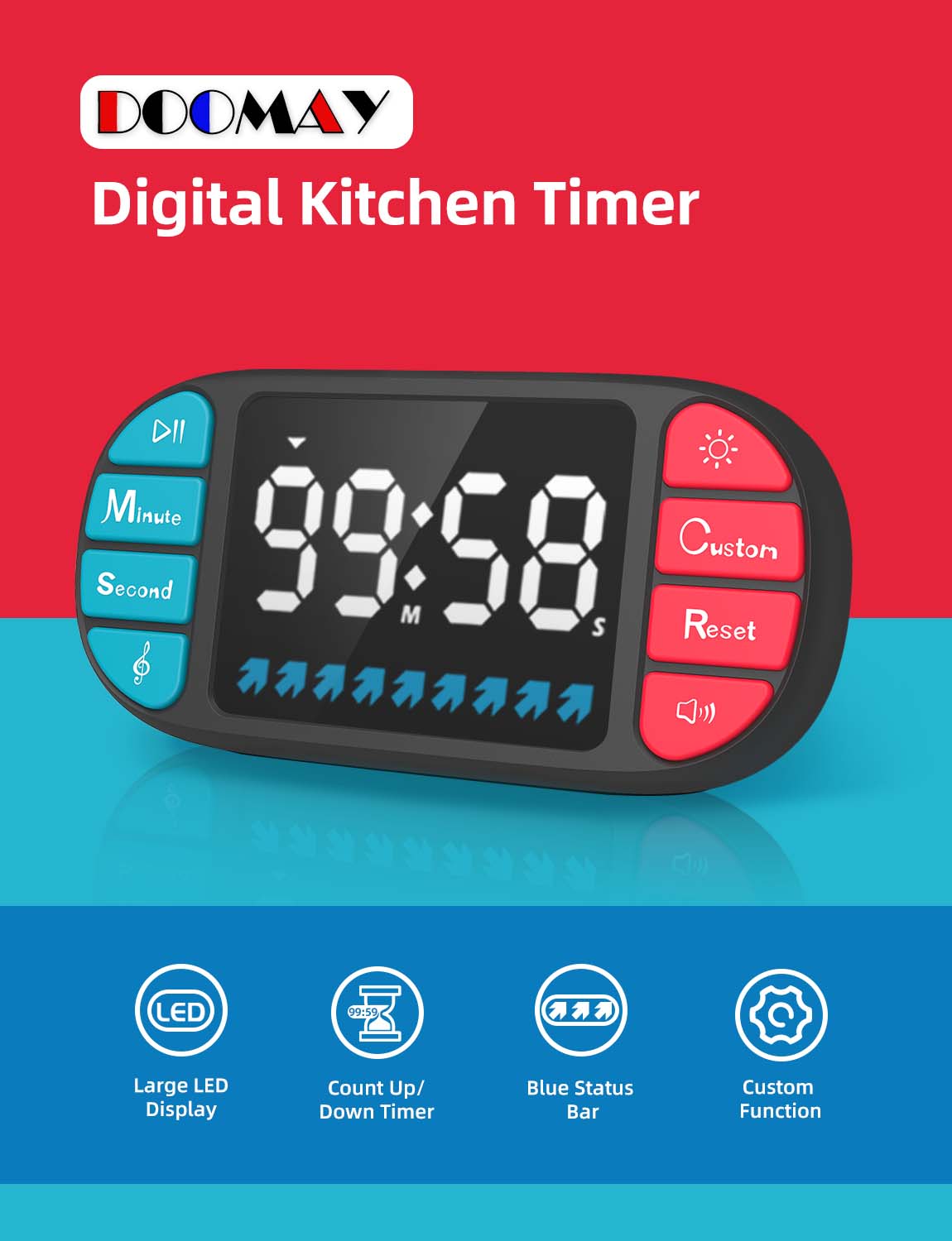 thumbnail video image 2 of VOCOO Digital Timer Kitchen Tools Countdown Timer Magnetic Count up Timer 3.6inch LED Display Multifunctional Kitchen Timer For Kids, Classroom, Home, Cooking With Batteries, 2 of 8
