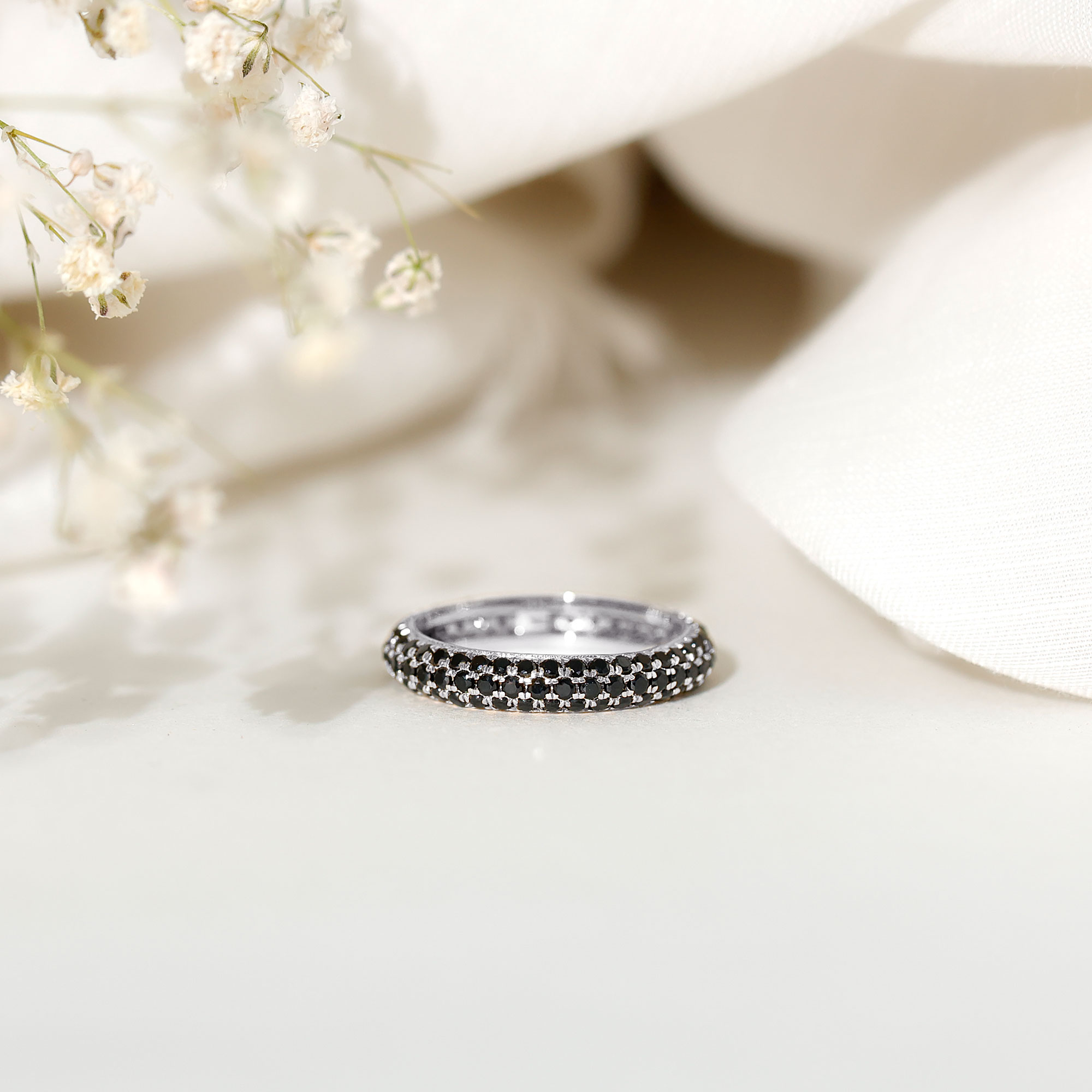 thumbnail video image 2 of Rosec Jewels Lab Created Black Diamond Eternity Band Ring (AAAA Quality) - Anniversary Ring, 925 Sterling Silver, US 4.00, 2 of 8