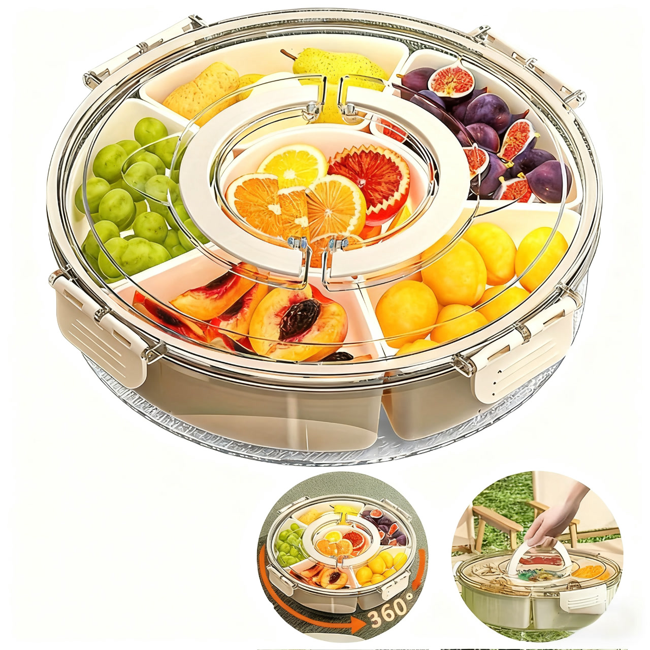 thumbnail video image 2 of Jetcloudlive Divided Serving Tray with Lid and Handle Snackle Box Charcuterie Container Portable Snack Platters Clear Organizer, 2 of 10