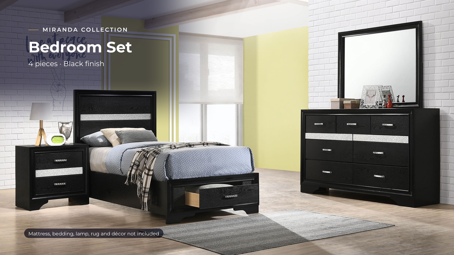 thumbnail video image 2 of Coaster Miranda 4-Piece Twin Bedroom Set, Black, 2 of 20