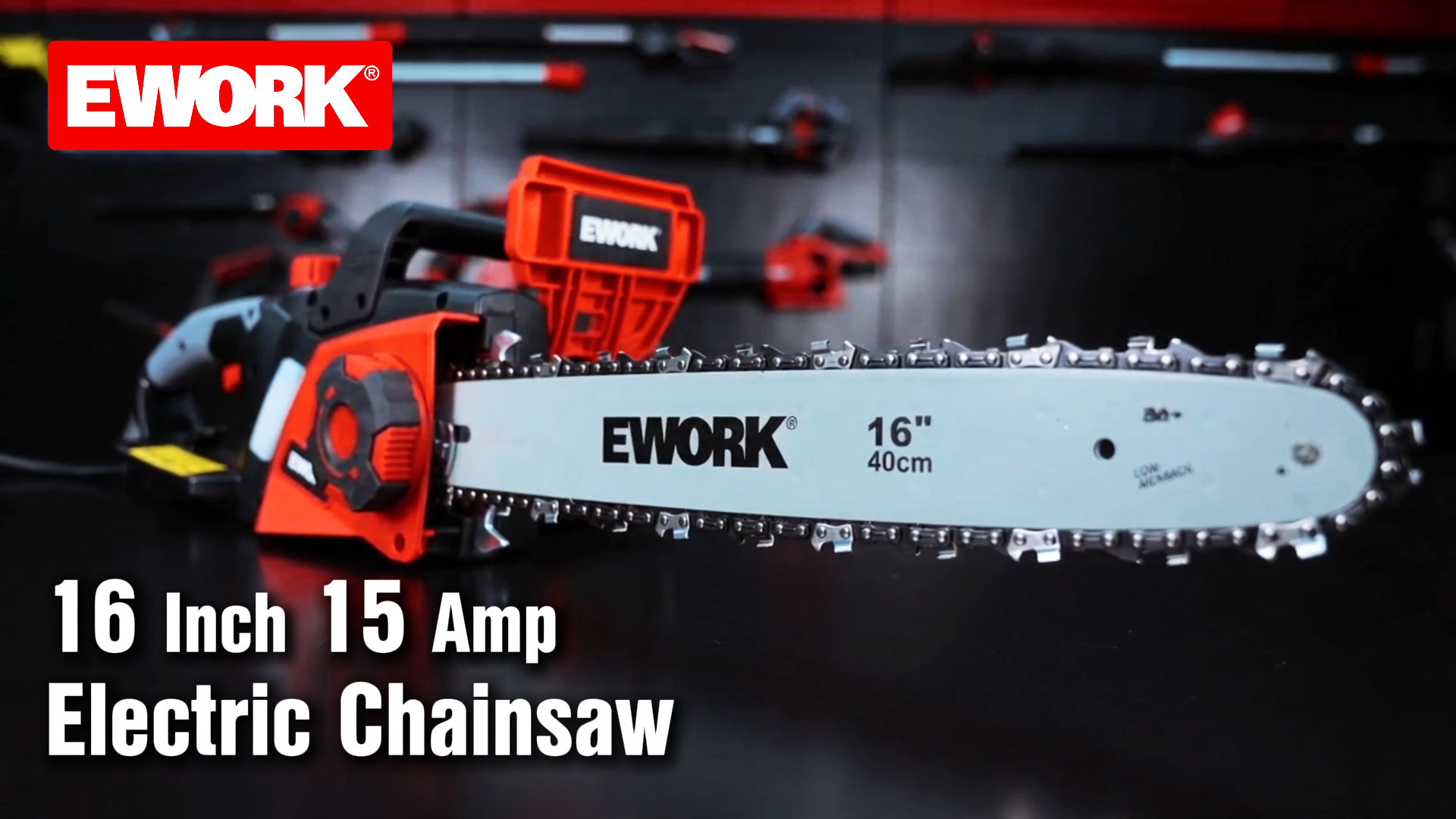 thumbnail video image 2 of EWORK 15 Amp 16" Electric Chainsaw with Tool-Less Chain Tensioner Corded Electric Chain Saw with Auto Oiling for Tree Cutting, Pruning, Firewood, 2 of 8