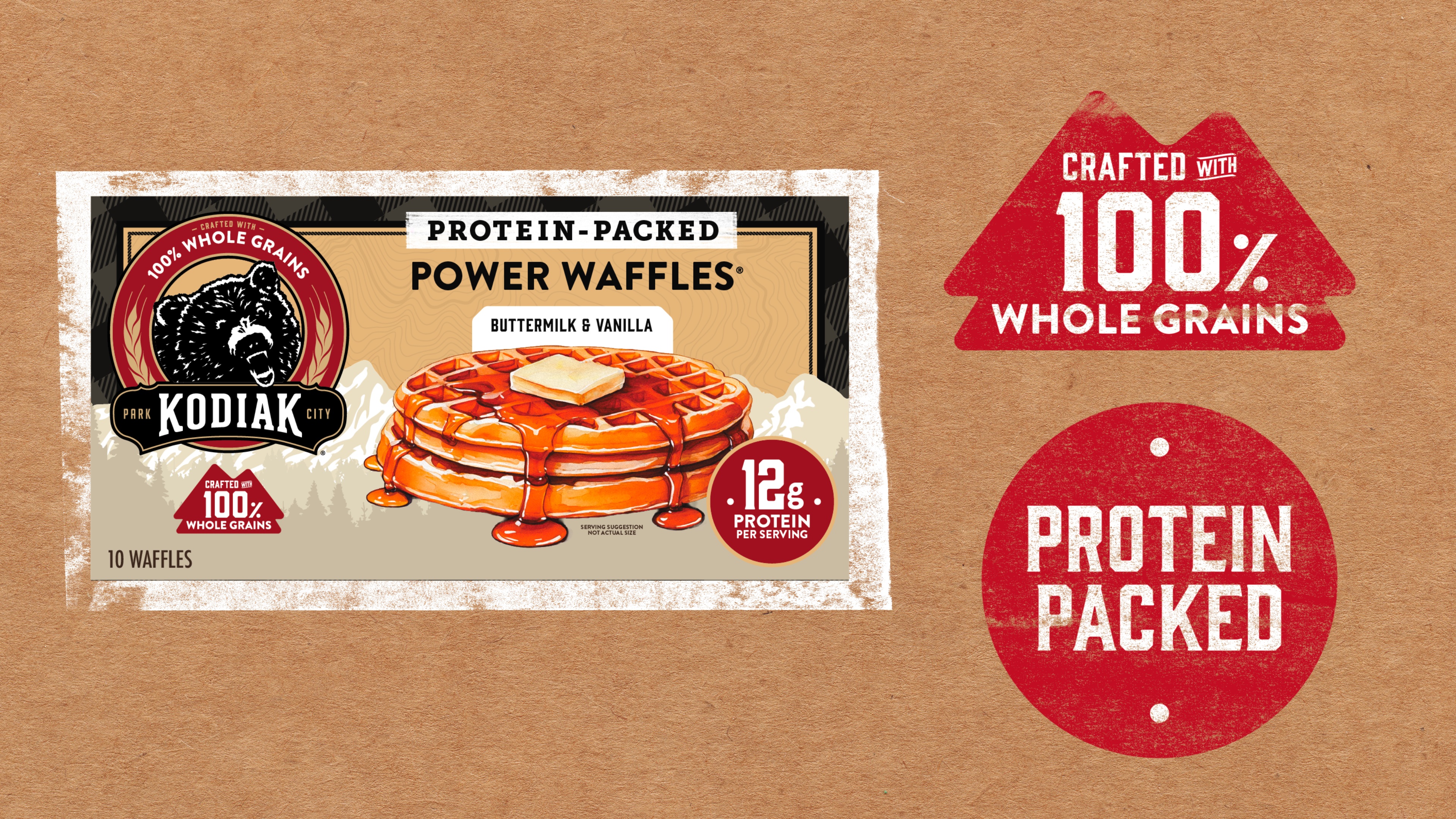 thumbnail video image 2 of Kodiak Protein-Packed Chocolate Chip Power Waffles, 10.72 oz, 8 Count (Frozen), 2 of 7