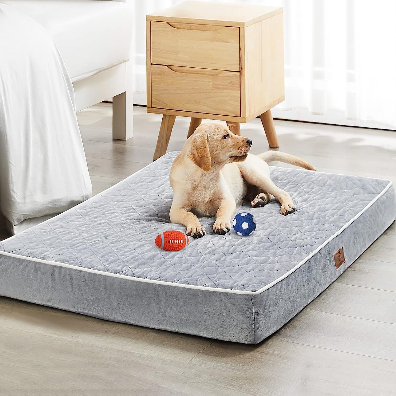 thumbnail video image 2 of WNPETHOME Orthopedic Dog Beds for Large Dogs, Extra Large Waterproof Dog Bed with Removable Washable Cover & Anti-Slip Bottom, Egg Crate Foam Pet Bed Mat, 2 of 8