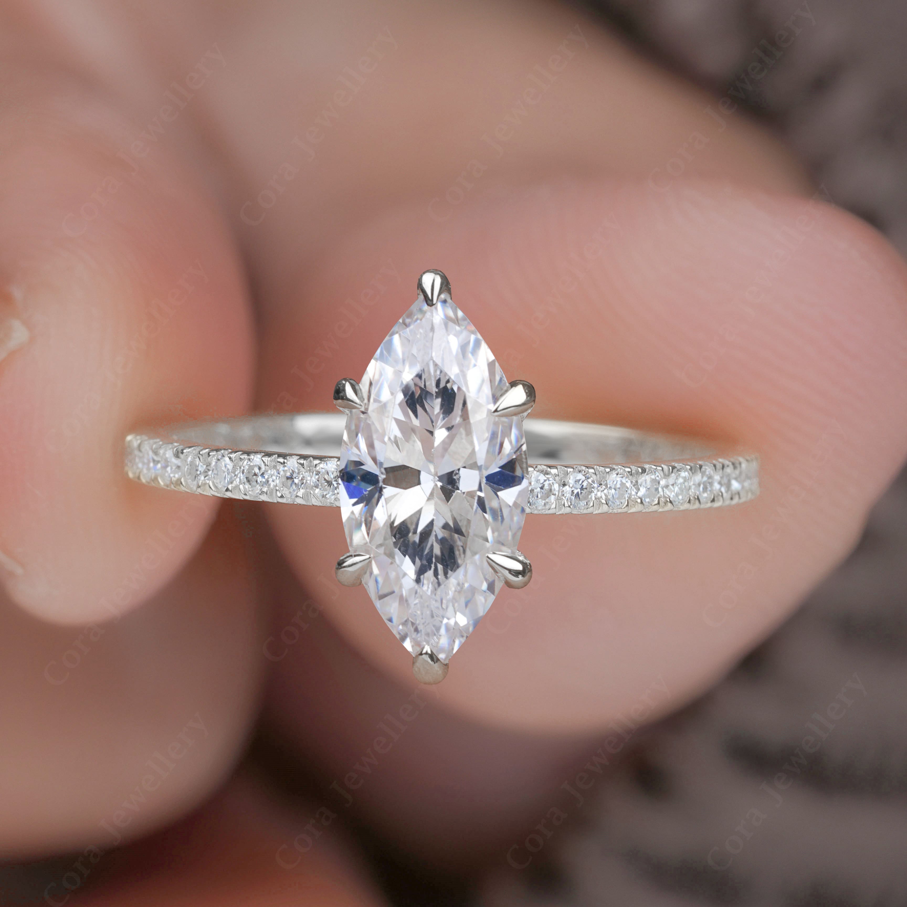 thumbnail video image 2 of Cora Jewellery 2CT Marquise Moissanite Engagemet Ring For Women, 10K White Gold, 5.5 US, 2 of 9