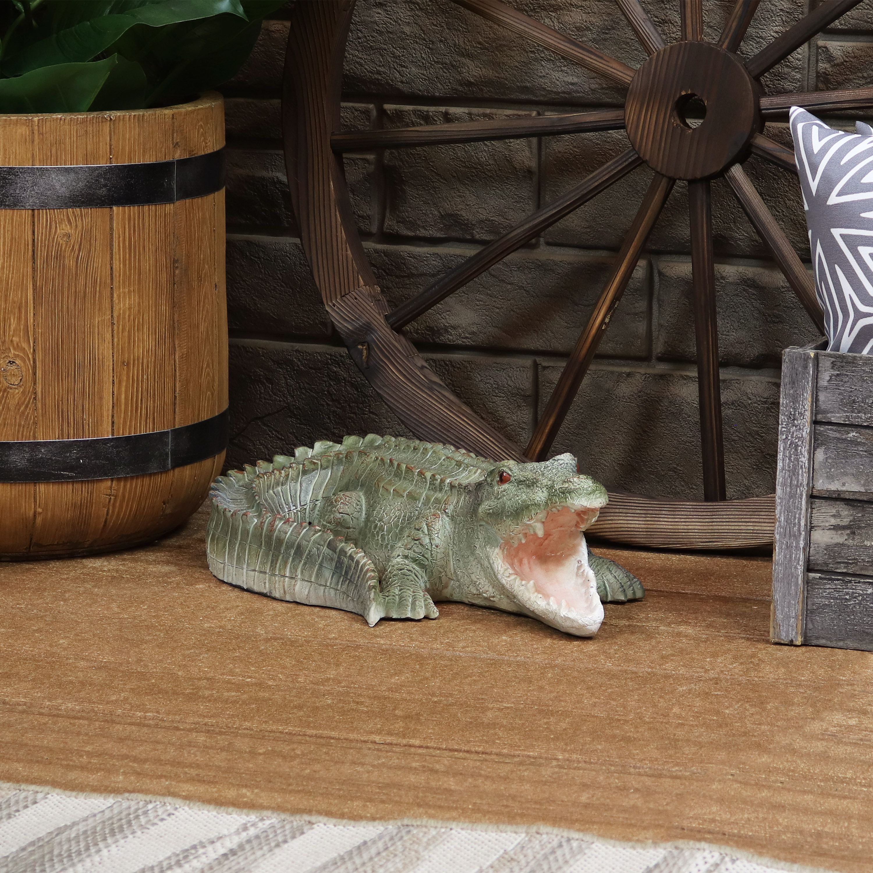 thumbnail video image 2 of Sunnydaze Chloe the Crabby Crocodile Indoor/Outdoor Garden Statue - 18", 2 of 10