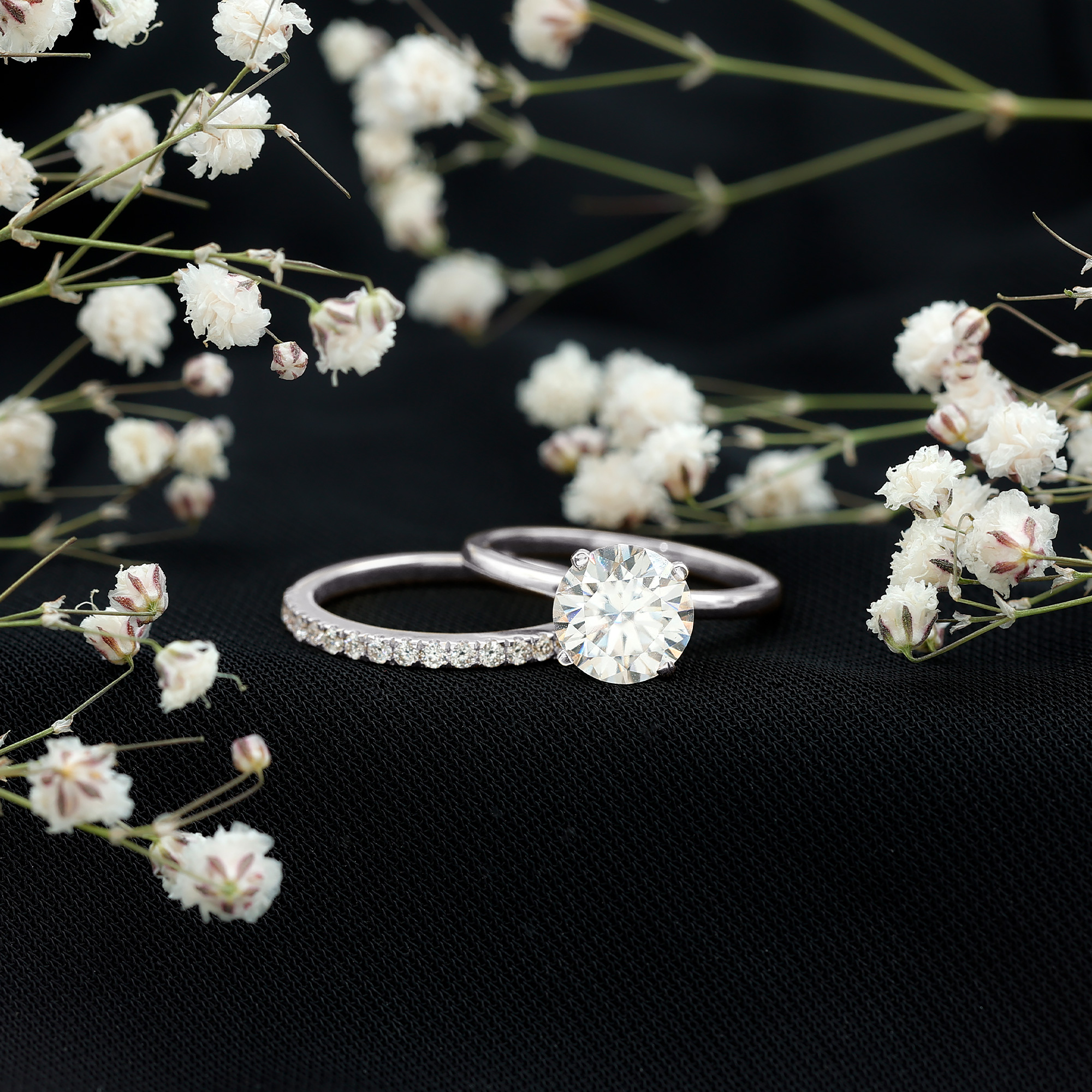 thumbnail video image 2 of Rosec Jewels Moissanite Wedding Bridal Ring Set (D-VS1 Grade) - 2 Carat Engagement Ring with Enhancer - with Jewelry Box, 18K Yellow Gold, US 6.00, 2 of 7