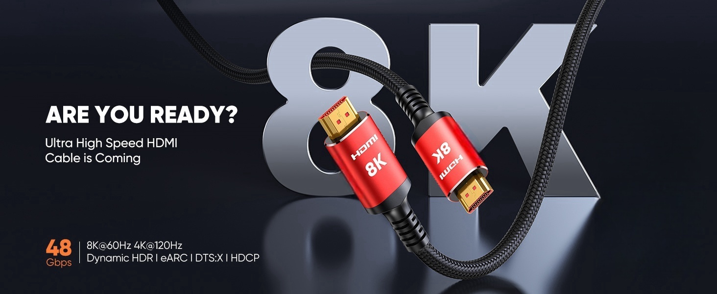 thumbnail video image 2 of MIZIQIER HDMI Cable 8K@60Hz, 15FT/5M Ultra HD 4K@120Hz HDMI 2.1 Cord,48 Gbps Certified Ultra High-Speed,Compatible with PlayStation 5,Xbox,Samsung TVs,and More, 2 of 11