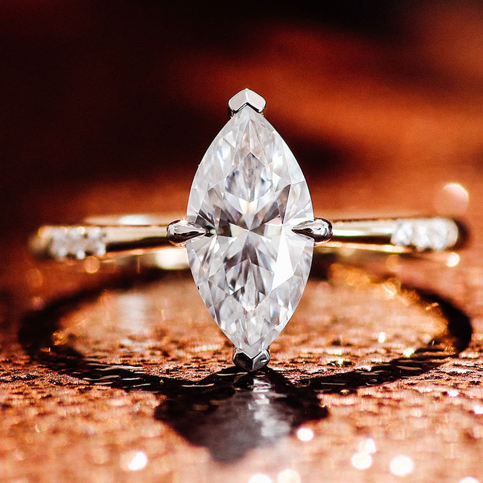 thumbnail video image 2 of solitaire jewels 1.5CT Marquise Moissanite Engagement Ring For Women, 18K Rose Gold, 2 of 5