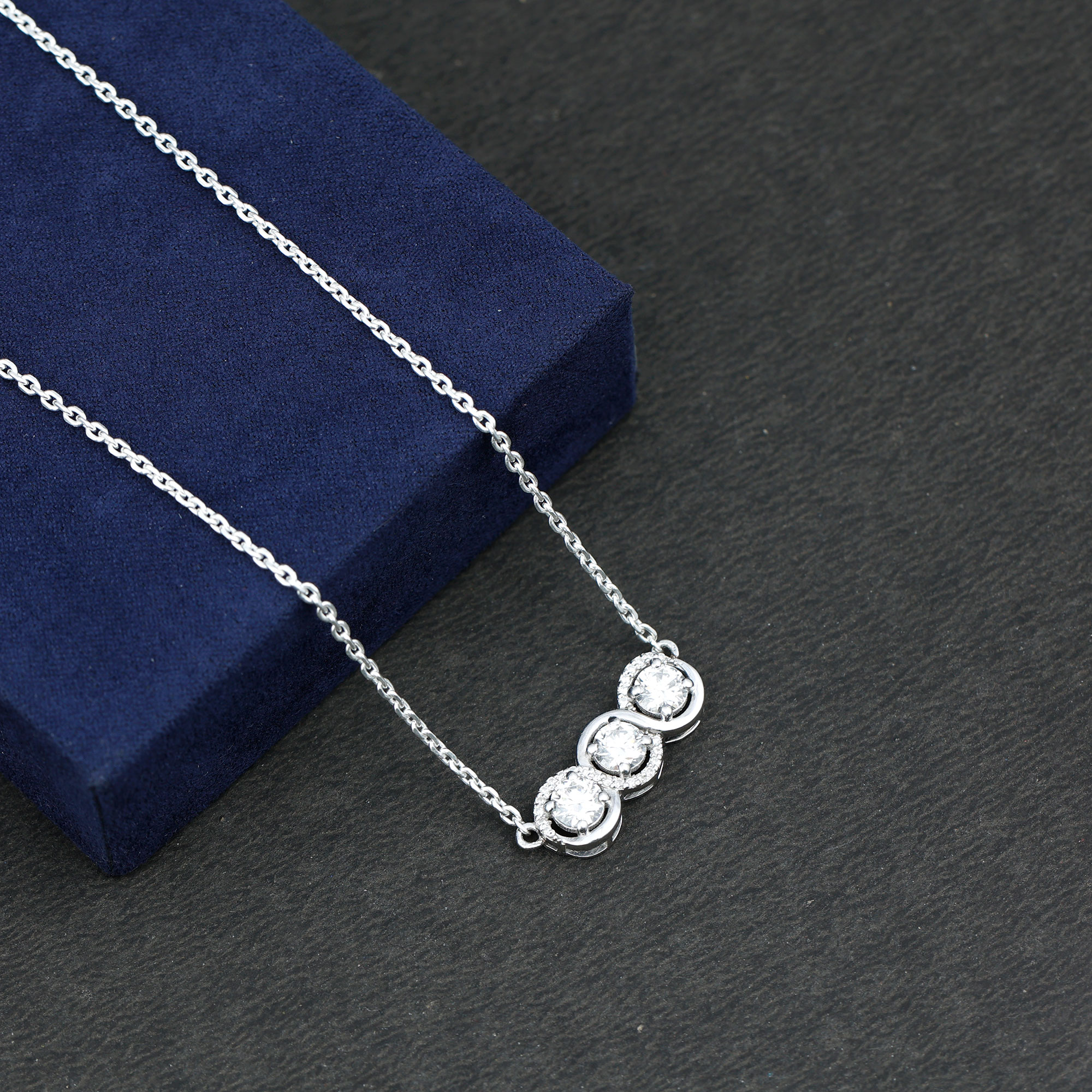thumbnail video image 2 of Rosec Jewels Moissanite 3 Stone Necklace (D-VS1 Quality) - Minimalist Bar Necklace for Anniversary - Ready to Gift, 10K Yellow Gold, 2 of 8