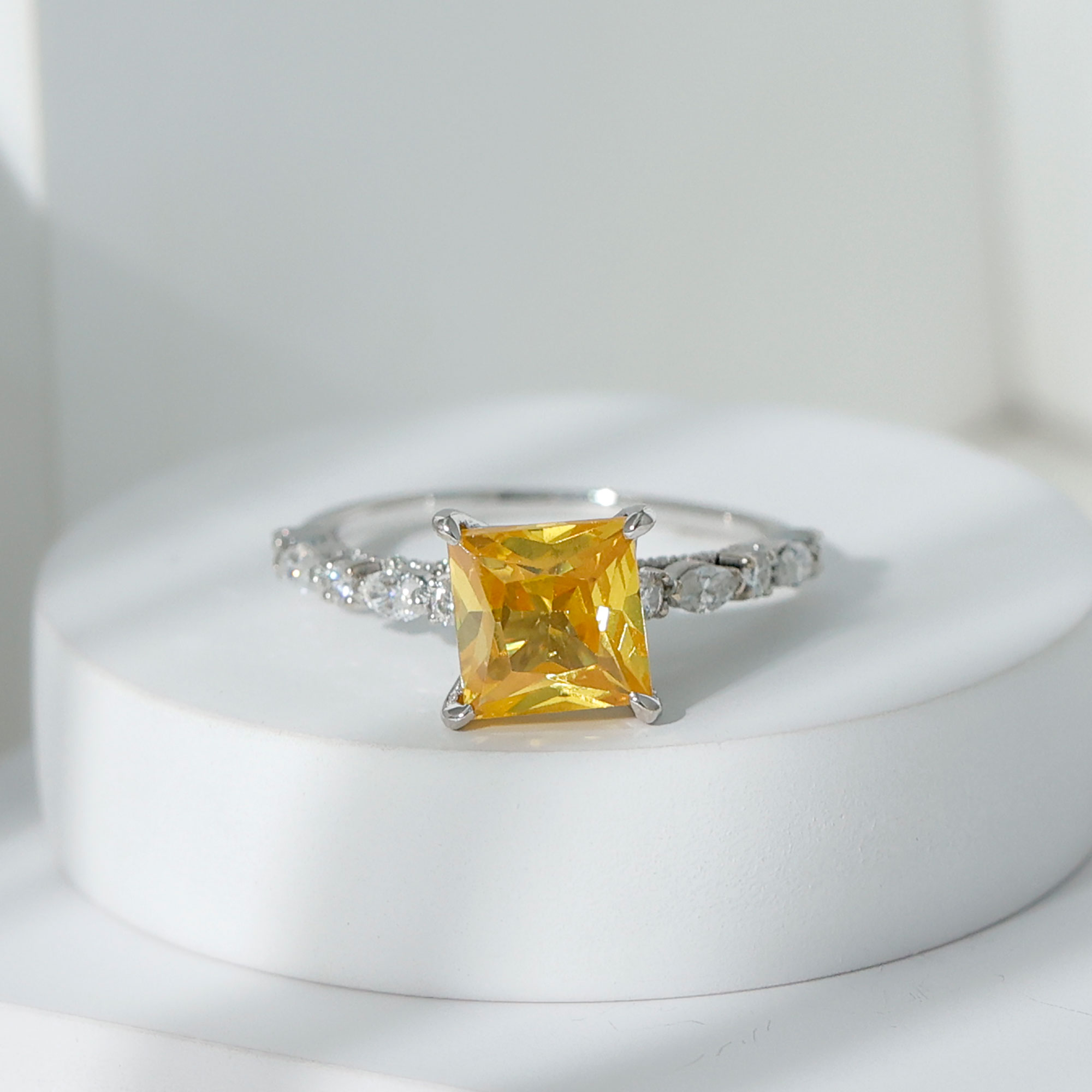 thumbnail video image 2 of Rosec Jewels Princess Cut Lab Grown Yellow Sapphire Solitaire Ring with Moissanite - 8 mm, 10K Yellow Gold, US 8.50, 2 of 7