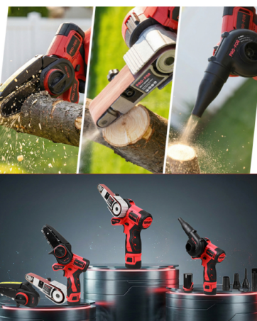 thumbnail video image 2 of PRO-FOR 12V Brushless Cordless 3-in-1 Power Tool Kit, Mini Chainsaw, Belt Sander & Blower with Interchangeable Attachments, Battery and Charger Included, 2 of 9