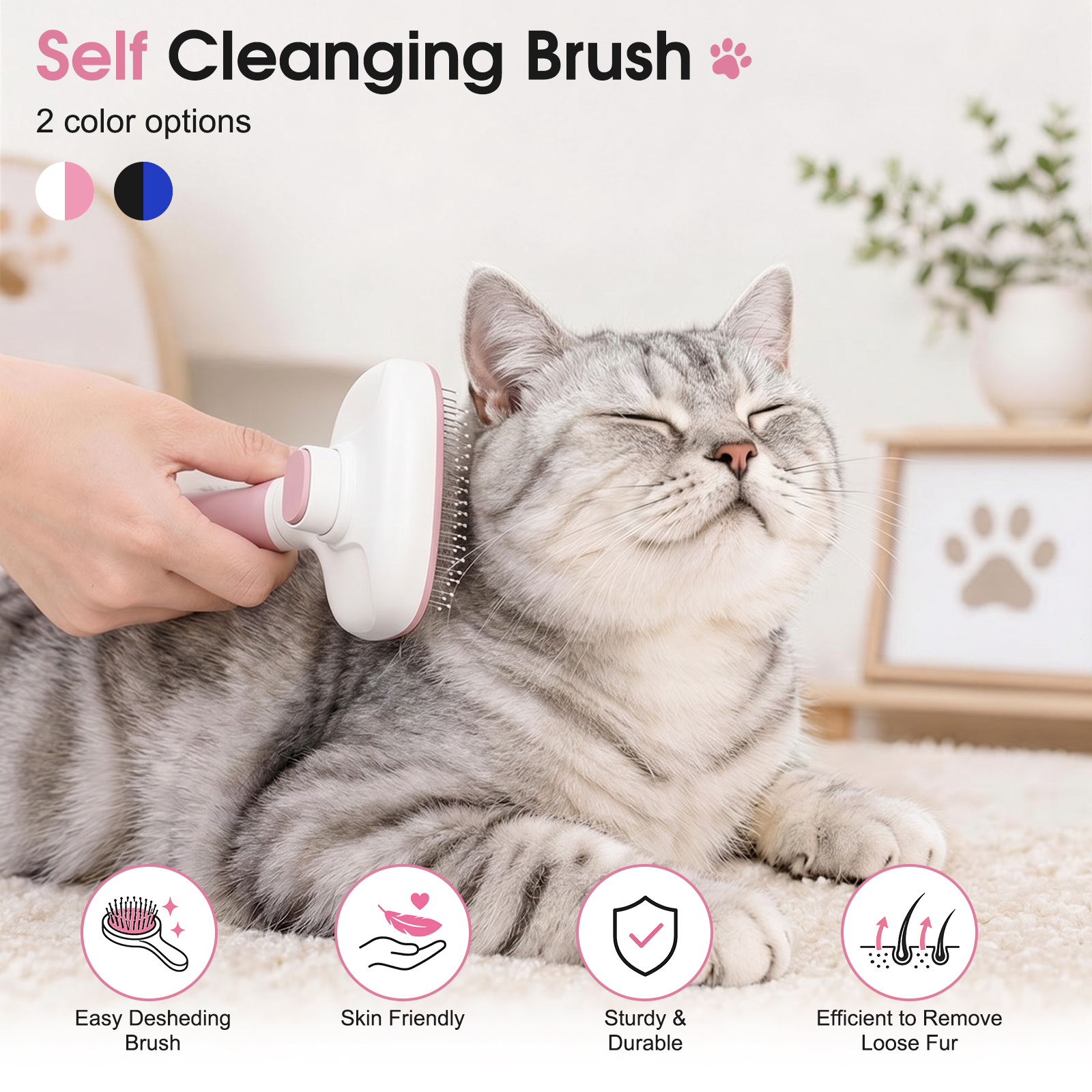 thumbnail video image 2 of Euqvunn Self Cleaning Slicker Brush for Cats&Dogs, Skin Friendly Deshedding Grooming Brush, Removes Loose Fur & Tangles, Deshedding and Hair Removal for Long and Short Haired Pets, Blue-Black, 2 of 13