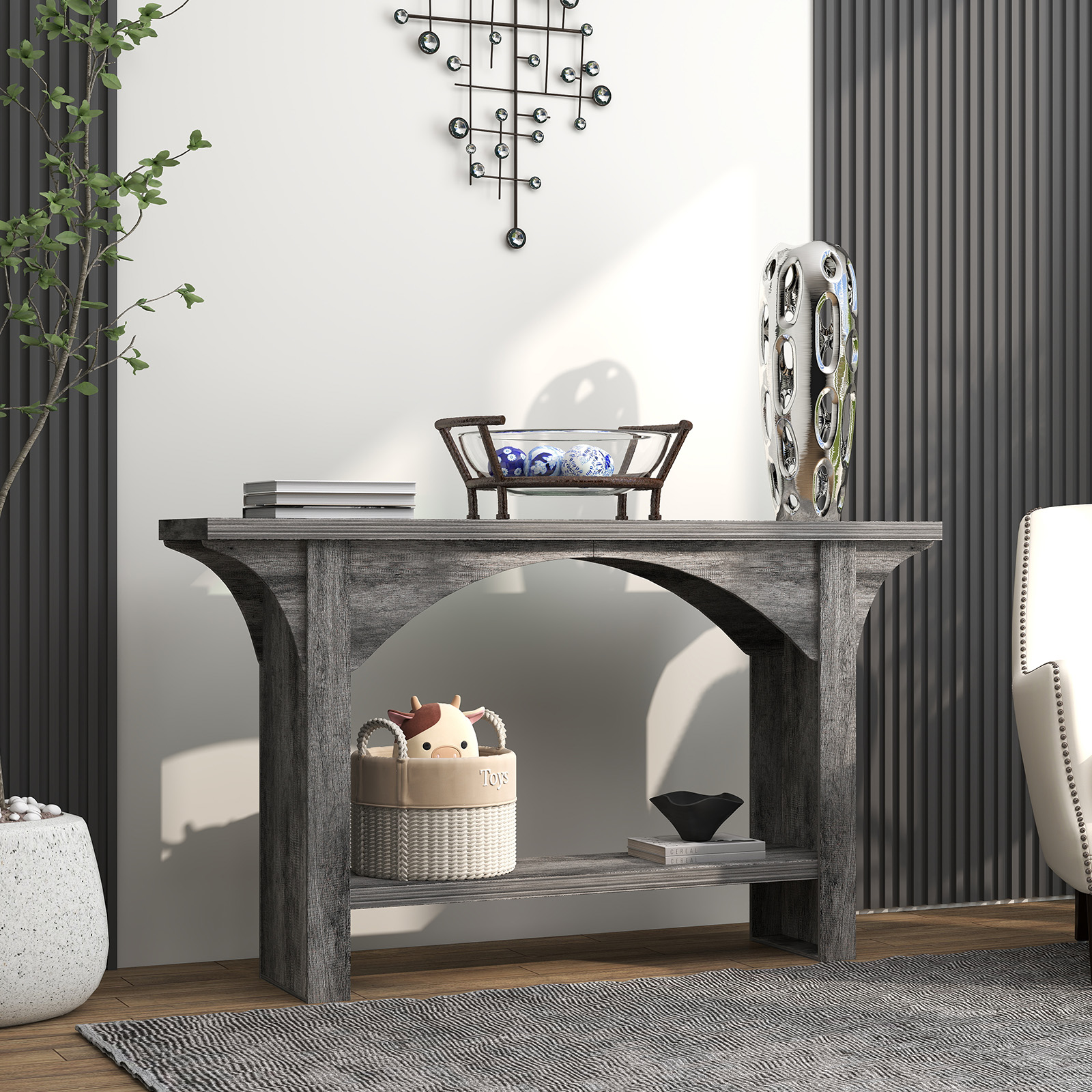 thumbnail video image 2 of Tarnorci Narrow Console Table with Storage,Farmhouse Entryway Table for Foyer, Hallway, Living Room & Behind Sofa – Sturdy, Waterproof, 2 of 9