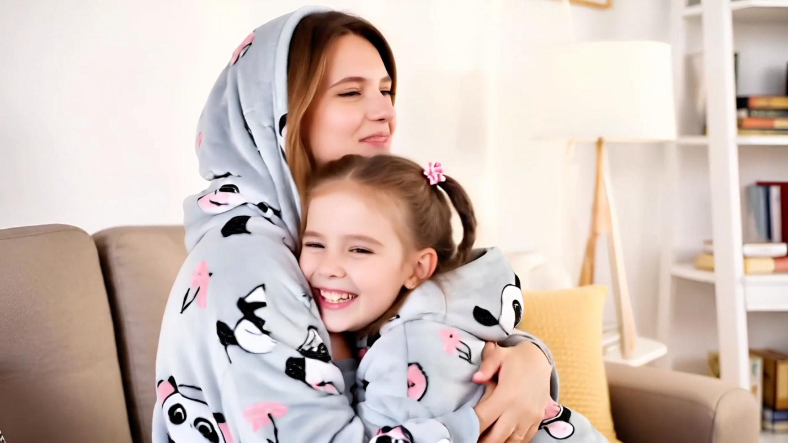 thumbnail video image 2 of Catalonia Wearable Blanket Hoodie for Kids Oversized Sweatshirt Blanket With Pocket 6-10 Year Old Girl & Boy Cute Hoodies Gift, 2 of 7