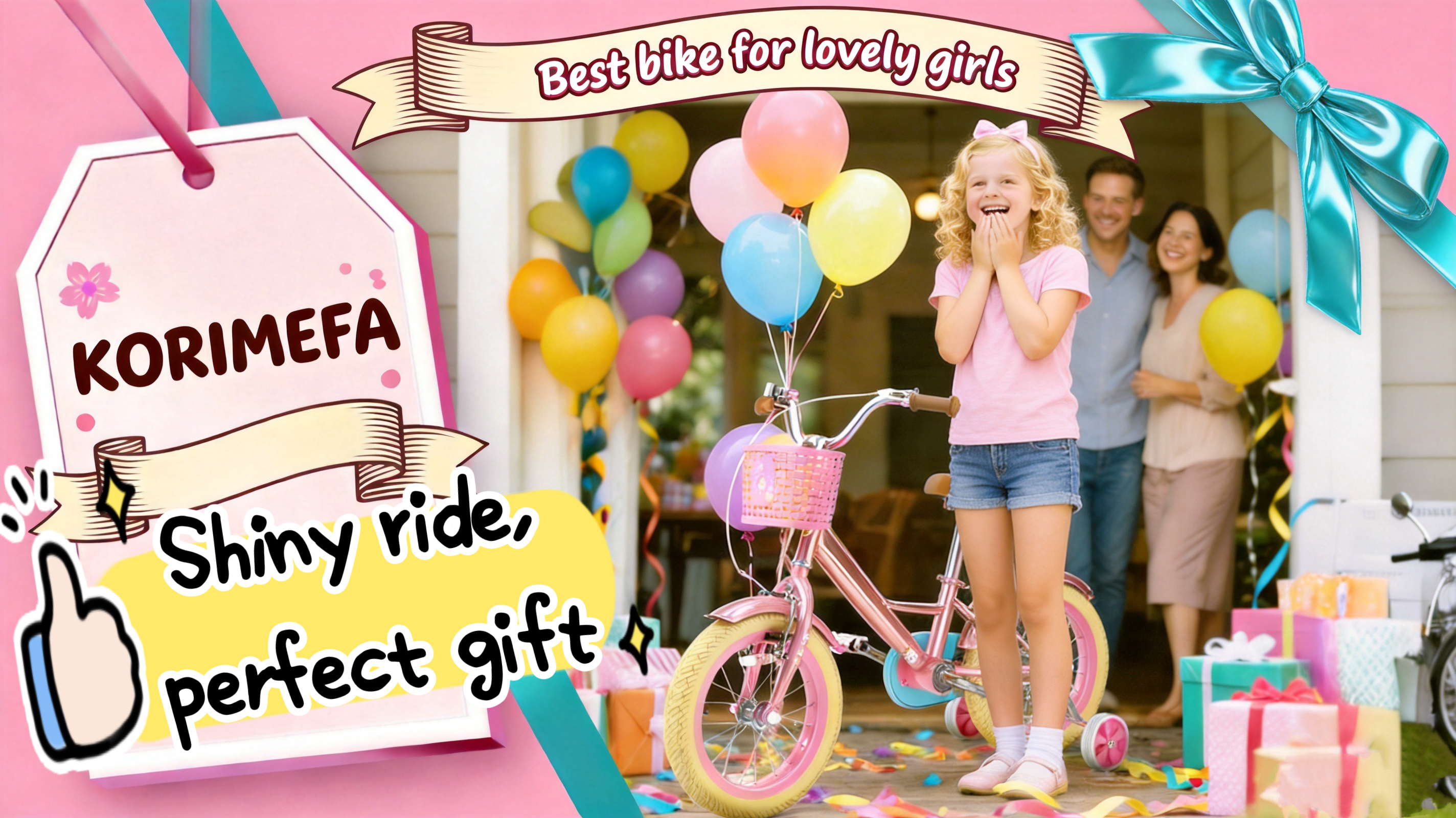 thumbnail video image 2 of Korimefa Girls Bike for Toddlers 6-12 Years Old Kids, 20 inch Kids Bicycle with Basket and Doll Seat, Children Bicycles with Handbrake, Pink, 2 of 11