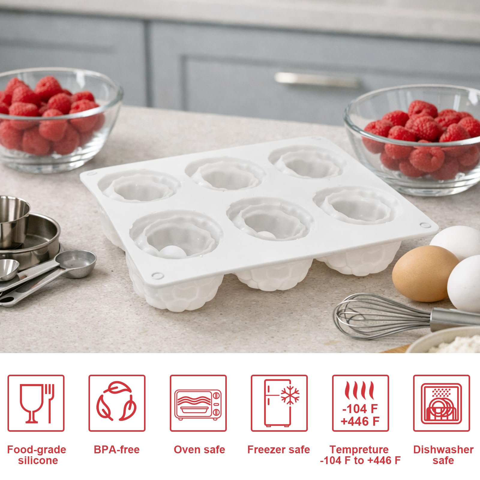 thumbnail video image 2 of 12 Cavity Raspberry Silicone Mold Chocolate Candy, Food-Grade Non-Stick 3D Berry Cake Ice Cube DIY Baking Pan, 2 of 11