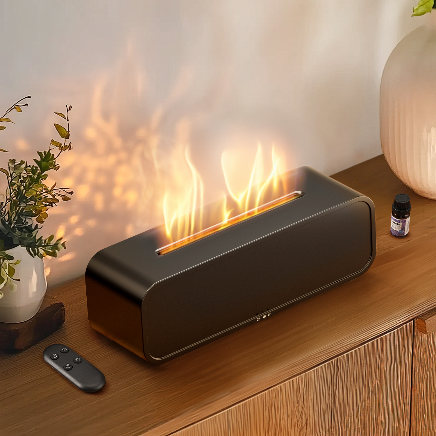 thumbnail video image 2 of Noahstrong Flame Oil Diffuser Humidifier, 250ml Essential Oil Diffusers for Large Rooms, Dynamic Fire Flame Sound Pickup, Cool Mist Oil Diffuser for Home with 7 Color Lights, Remote Control, Black, 2 of 10