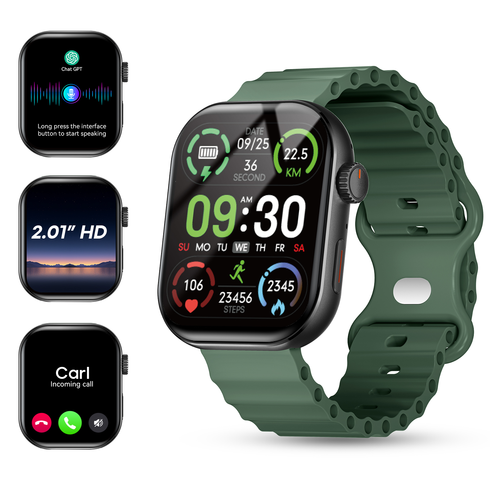 thumbnail video image 2 of Smart Watches for Men Women with ChatGPT AI Assistant, fits for Android & iPhone, 2 Straps, 2.01" HD Display Fitness Tracker, Bluetooth Calling, Heart Rate & Sleep Monitor, IP68 Waterproof, for Gift, 2 of 13