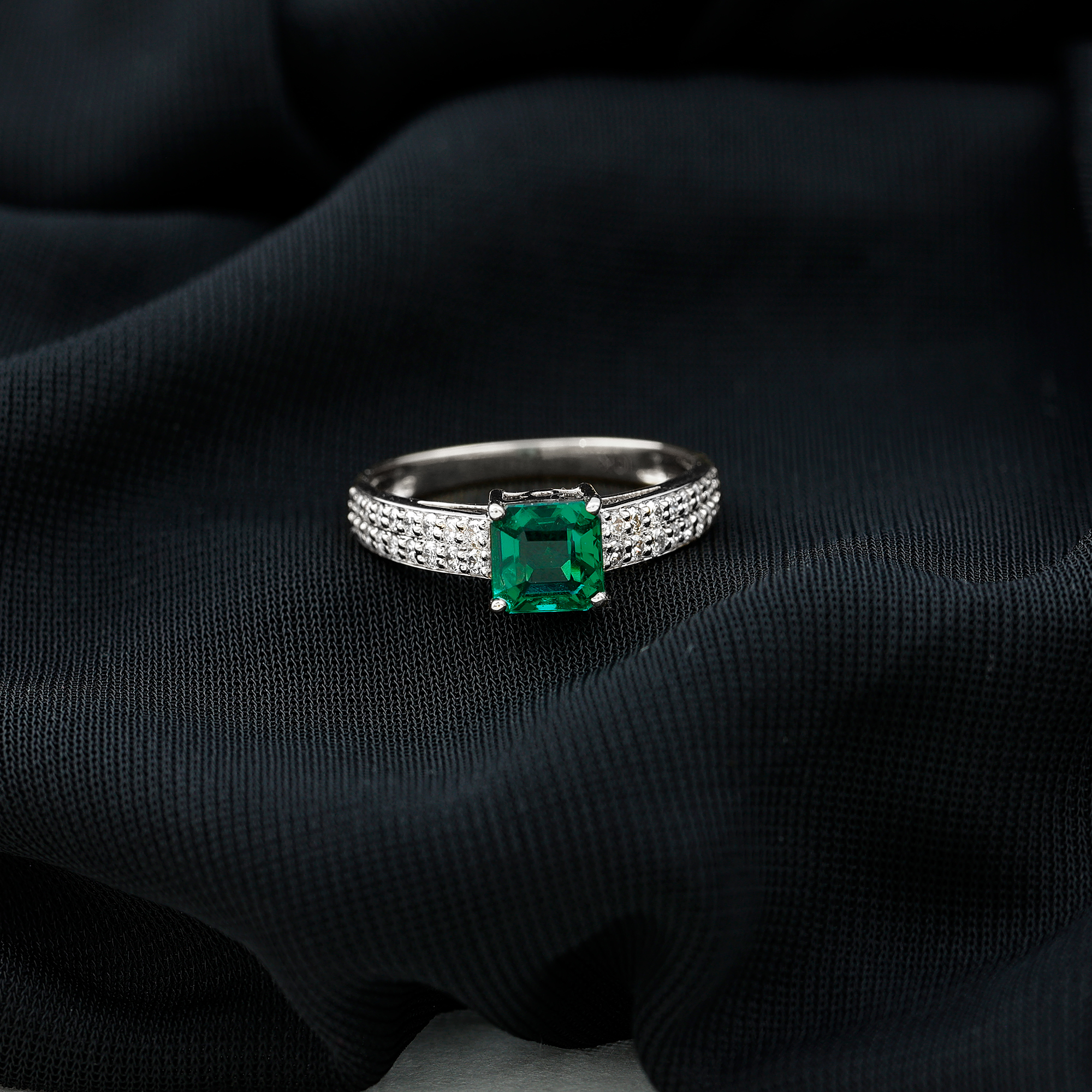 thumbnail video image 2 of Rosec Jewels Asscher Cut Lab Grown Emerald Solitaire Ring for Women with Diamond, 18K White Gold, US 7.50, 2 of 9