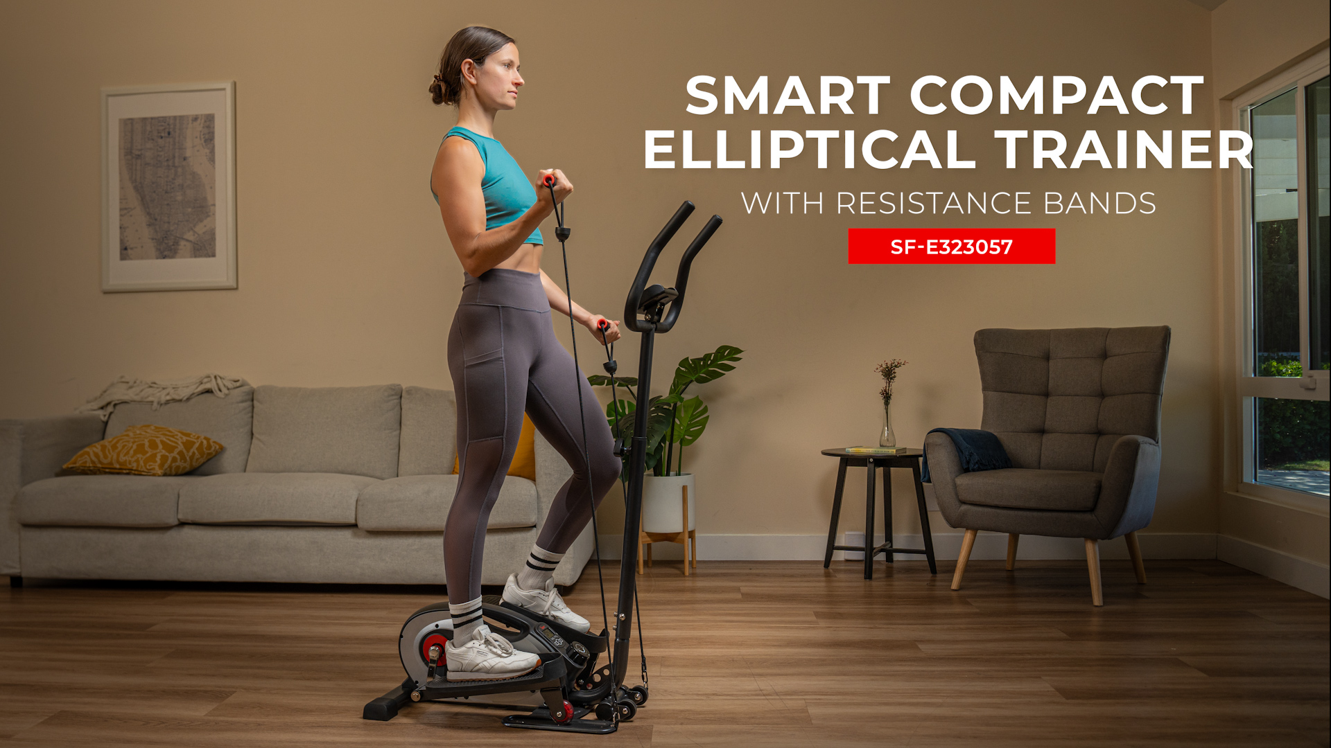 thumbnail video image 2 of Sunny Health & Fitness Elliptical Compact Magnetic Elliptical Cross Trainer with FREE SunnyFit® App, 2 of 12