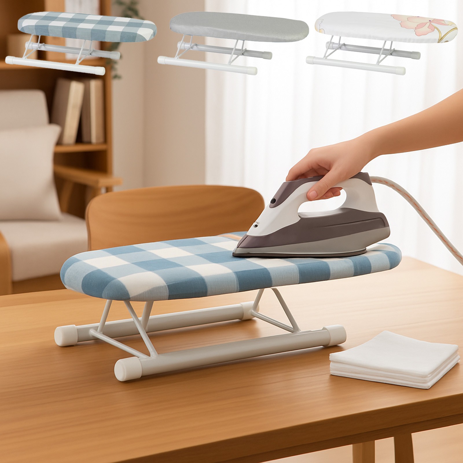 thumbnail video image 2 of Ohmyroo Compact Foldable Mini Ironing Board for Sleeves and Collars, Portable Travel Ironing Pad with Heat-Resistant Cover for Garment Touch-Ups, 2 of 7