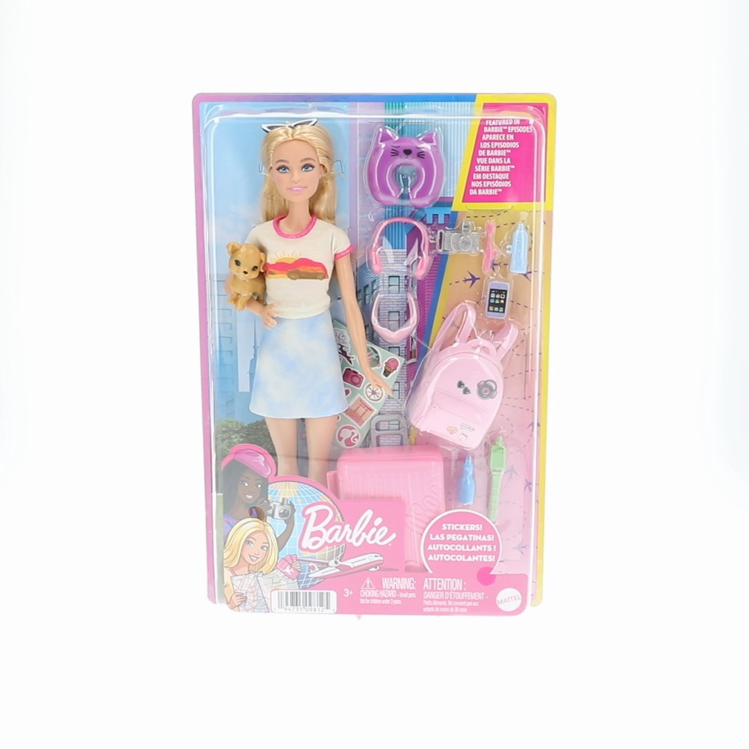 Barbie Malibu Travel Set with Puppy and Suitcase, 10+ Pieces