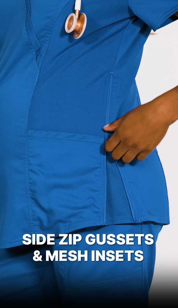 thumbnail video image 2 of Cherokee Workwear Revolution Women's Scrubs Top Maternity Mock Wrap WW688, 2 of 6