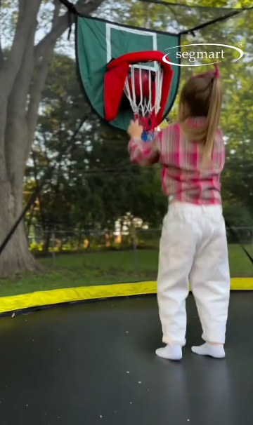 thumbnail video image 2 of SEGMART 12ft Trampoline with Basketball hoop, Upgraded Round Outdoor Kids Trampoline with Enclosure Net, Heavy Duty Backyard Trampoline with No Gap Design, Recreational Trampoline for Adults Kids, 2 of 12