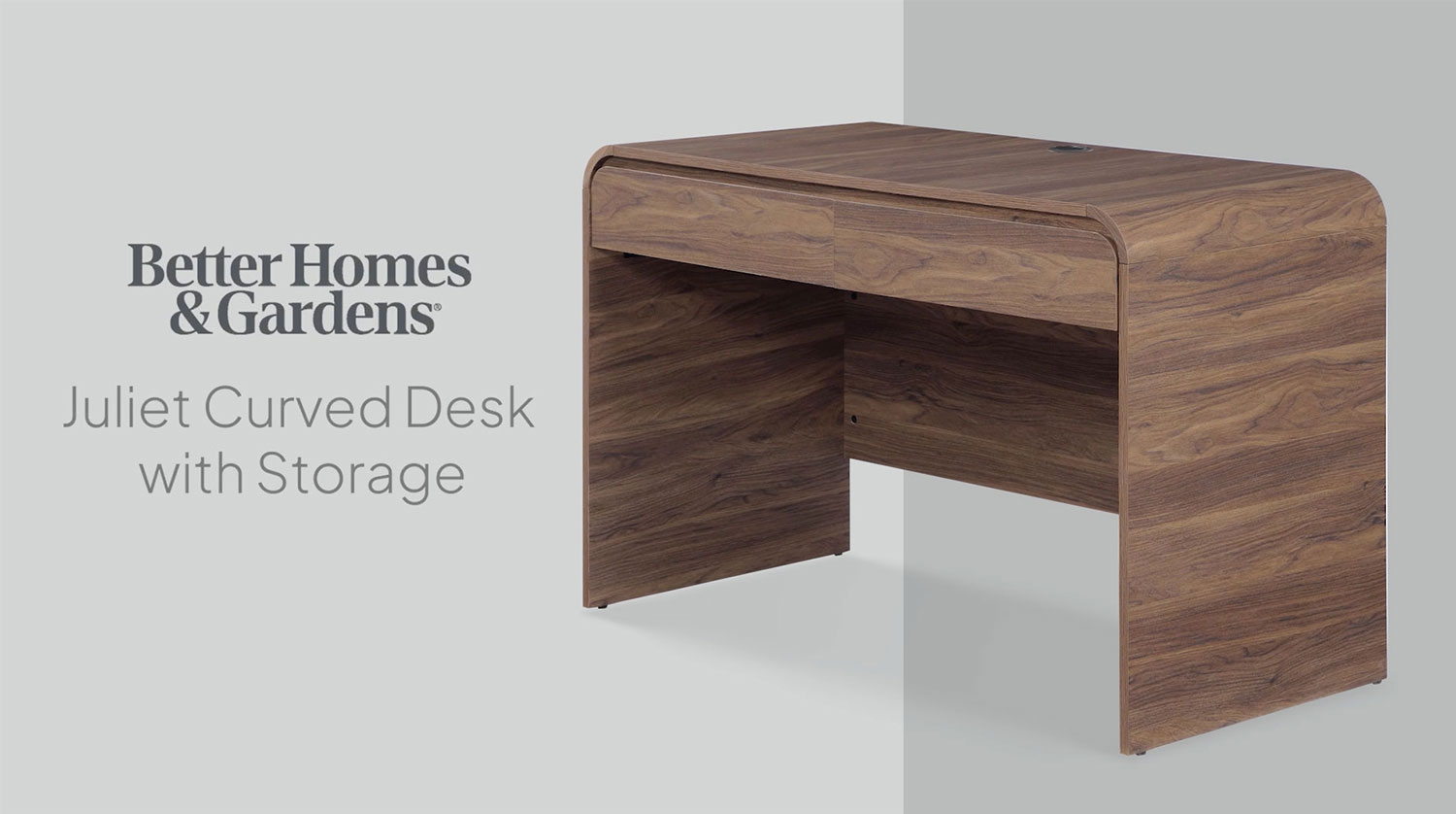 thumbnail video image 2 of Better Homes & Gardens Juliet Curved Desk with Storage, Walnut Finish, 2 of 14