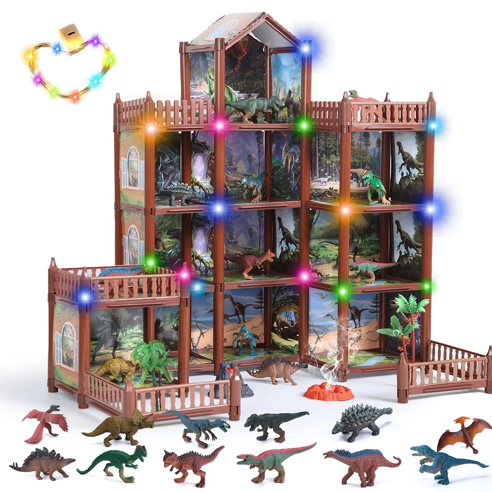 thumbnail video image 2 of JoyStone Dinosaur 11 Rooms House for Boys with 12 Dinosaurs, DIY Dinosaur Figure Mountain Playset Pretend Play House Accessories for Kids Ages 6-12, Christmas and Birthday Gift, 2 of 9