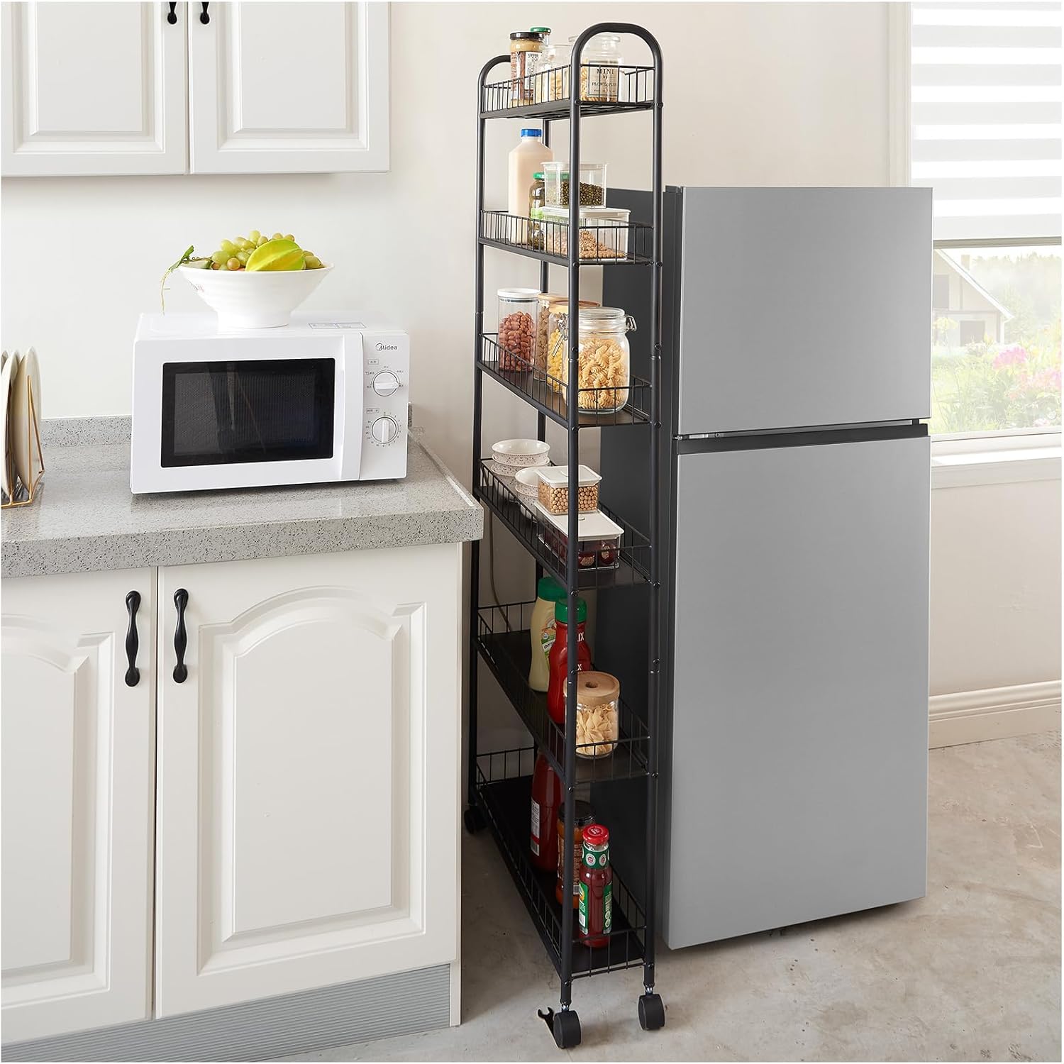 thumbnail video image 2 of Greater 6 Tier Slim Rolling Storage Cart, Skinny Bathroom Organizer with 6 Shelves, Mobile Shelving Unit Utility Cart Tower Rack for Kitchen Laundry Office Narrow Places, Black, 2 of 8