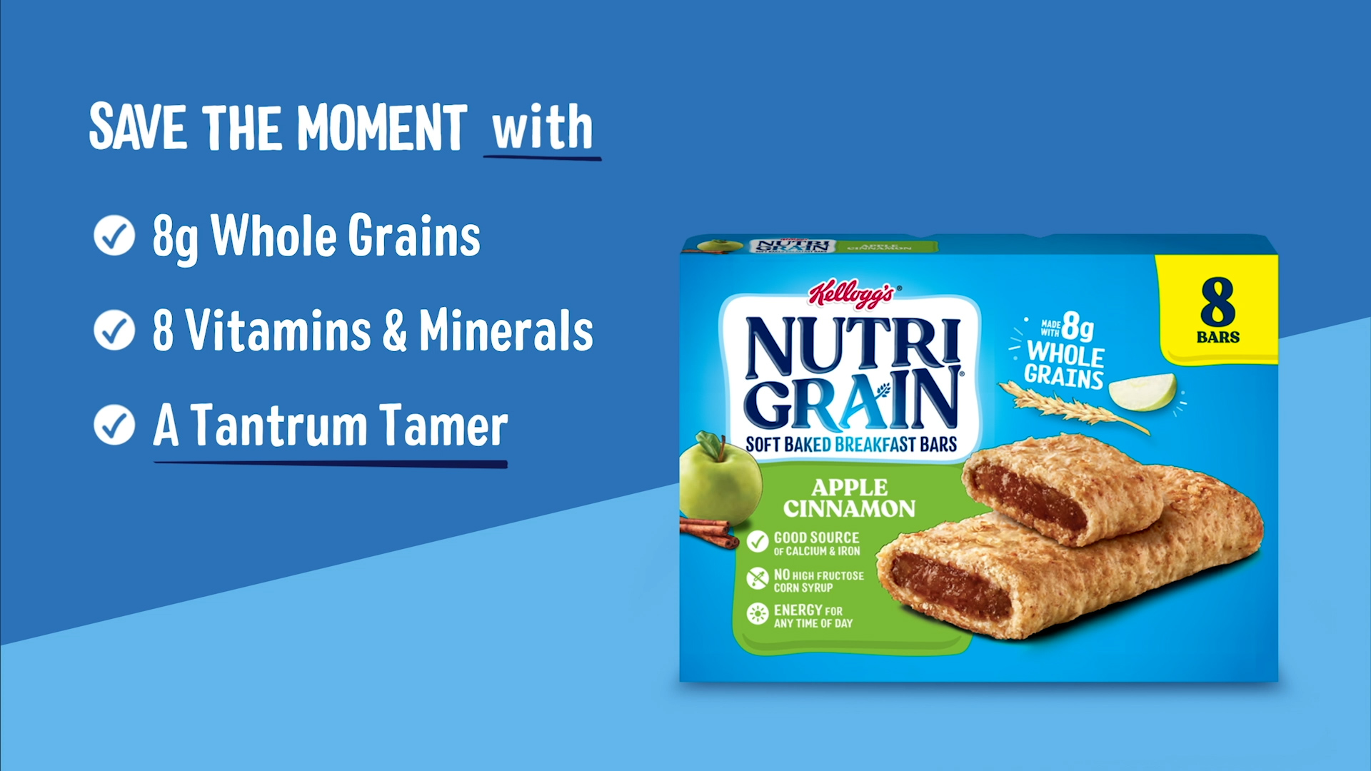 thumbnail video image 2 of Kellogg's Nutri-Grain Apple Cinnamon Chewy Breakfast Bars, Made with 10g Whole Grains, 20.8 oz, 16 Count, 2 of 12