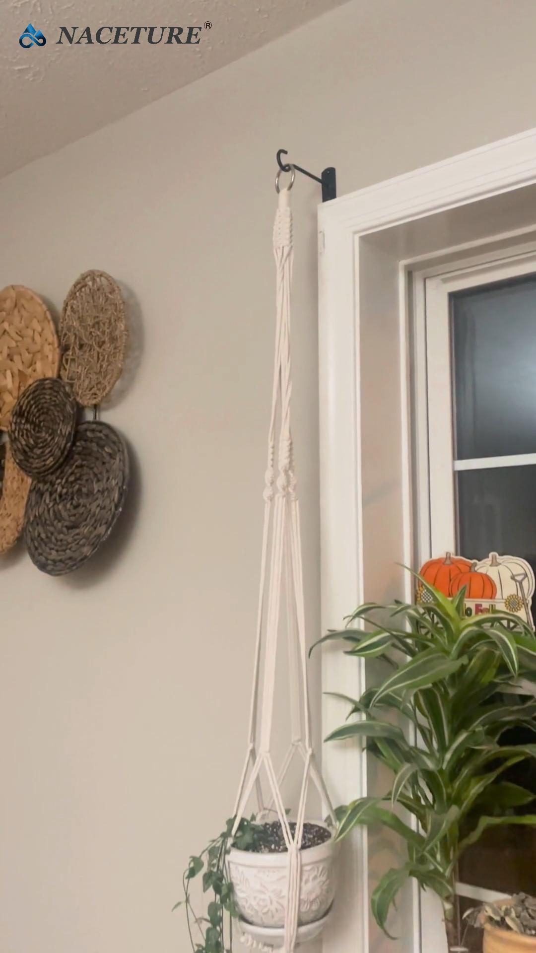 thumbnail video image 2 of Ceiling Hooks for Hanging Plants - Square Wall Mount Plant Hanger Indoor Hanging Hooks Metal Plant Bracket Iron Lanterns Hangers for Wind Chimes, Planters ( 5" Black 2 Pcs), 2 of 6