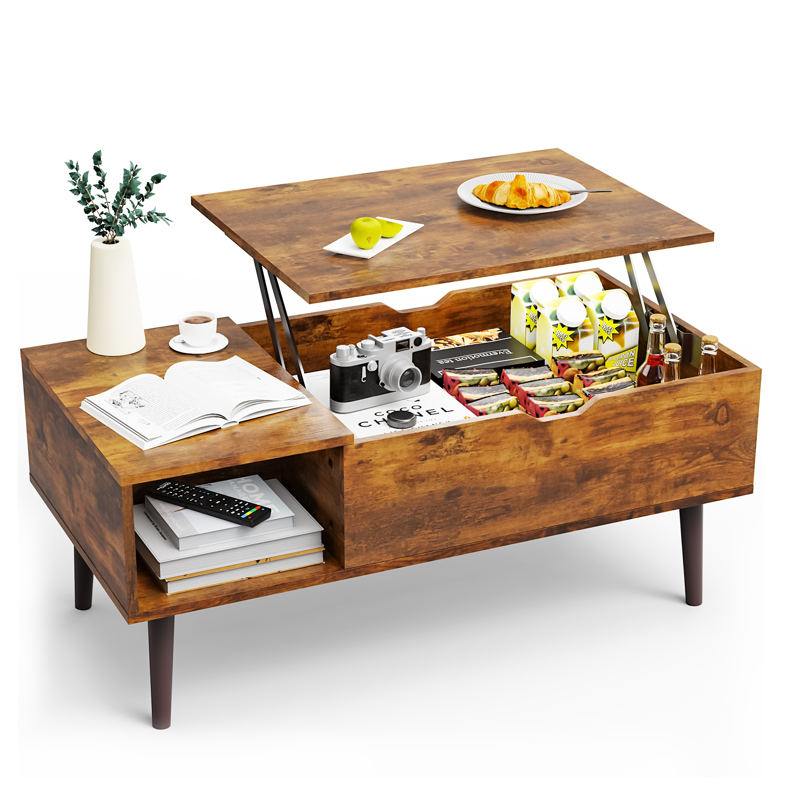 thumbnail video image 2 of CONCETTA Coffee Table, Lift Top Small Coffee Table with Adjustable Shelf and Storage Compartment for Apartment, Reception Room, Living Room, Black Wood, 2 of 8