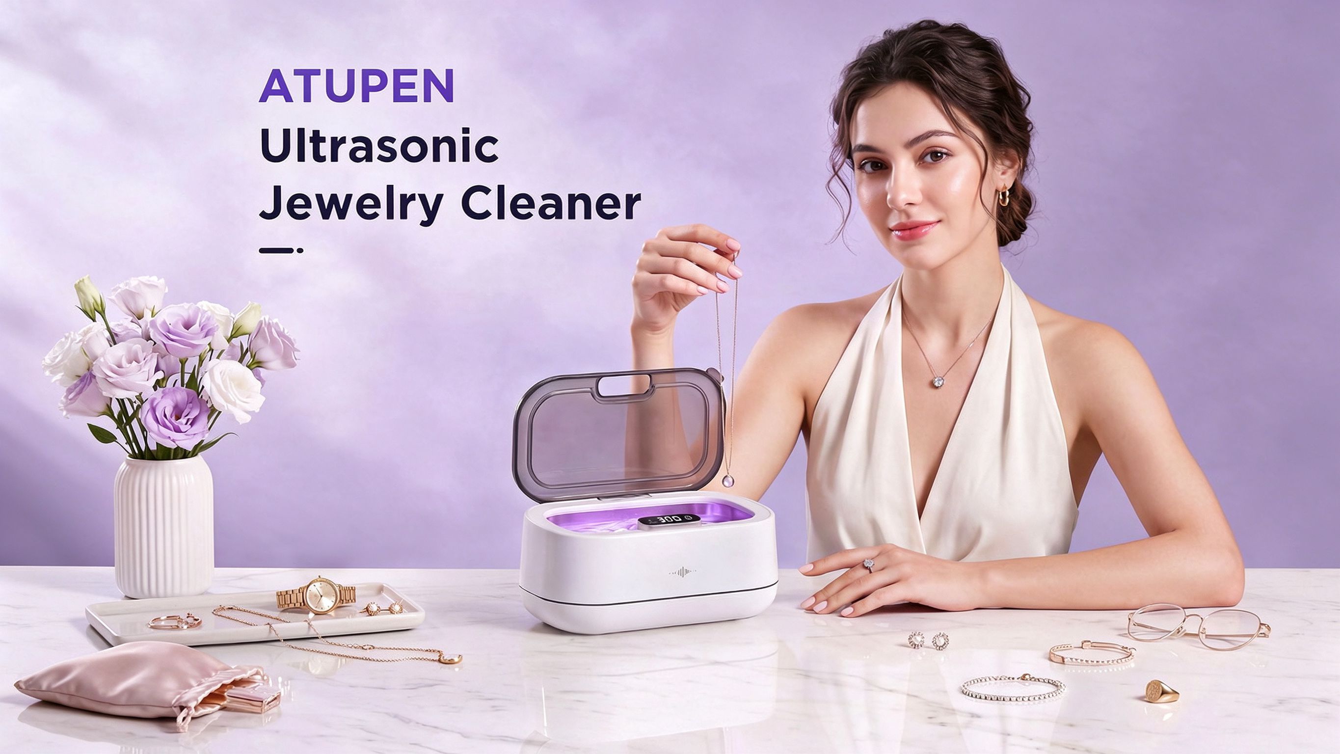 thumbnail video image 2 of Ultrasonic Jewelry Cleaner,48KHz 350 ML Ultra Sonic Cleaner for Jewelry,Eyeglass,Rings,Watch Band,Dentures,Gift for Wife,Mom,Daughter, 2 of 8