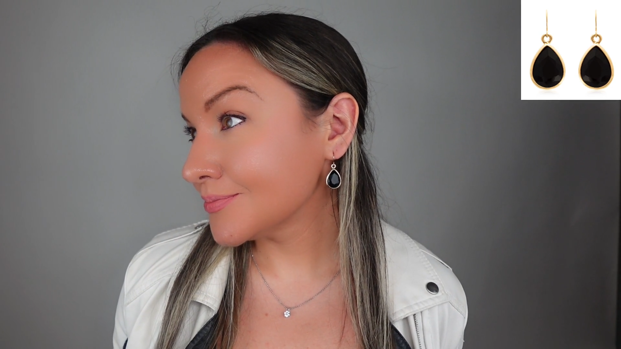 thumbnail video image 2 of SuperJeweler Pear-Shape Black Onyx Drop Earrings for Women in Gold – Elegant Crystal Jewelry, 2 of 9