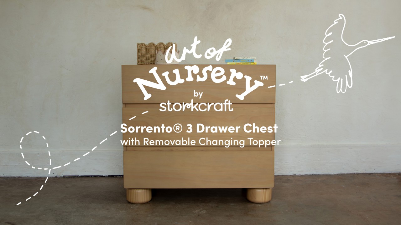 thumbnail video image 2 of Art of Nursery by Storkcraft Sorrento 3 Drawer Chest with Changing Topper - Driftwood, 2 of 12