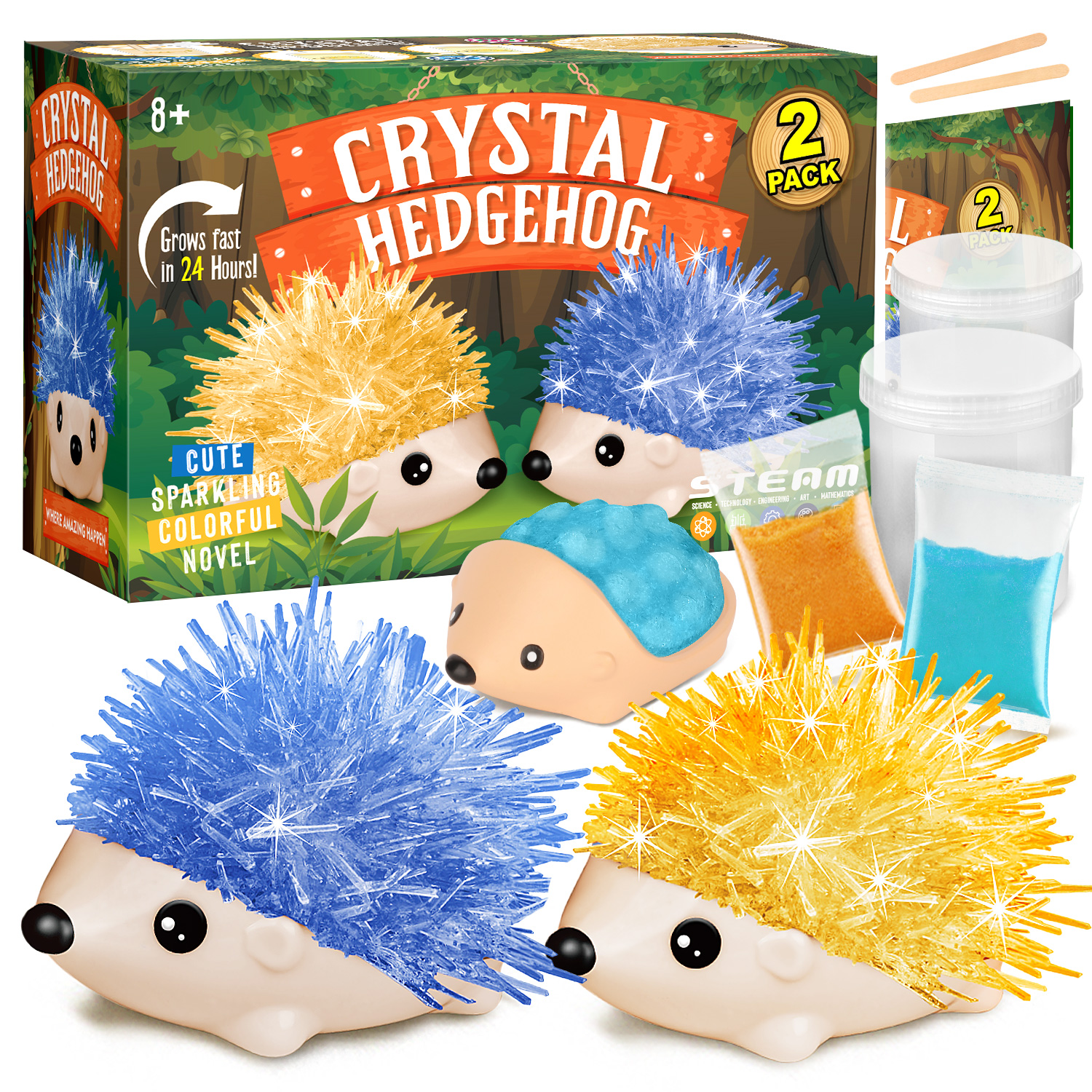thumbnail video image 2 of Piano Potato Crystal Growing Kit for Kids - 2 Pack Vibrant Hedgehog Crystals to Grow, STEM Science Kits for Boys & Girls Age 8+, Great Birthday & Holiday Gift, Educational Toys for Kids 6-12, 2 of 8