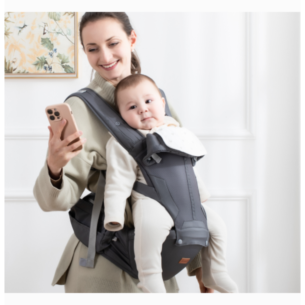 thumbnail video image 3 of BabbleRoo Grow Baby Carrier – 6-in-1 Ergonomic Hip Seat, Convertible Infant Baby Carrier & Toddler Carrier – Black, 3 of 9
