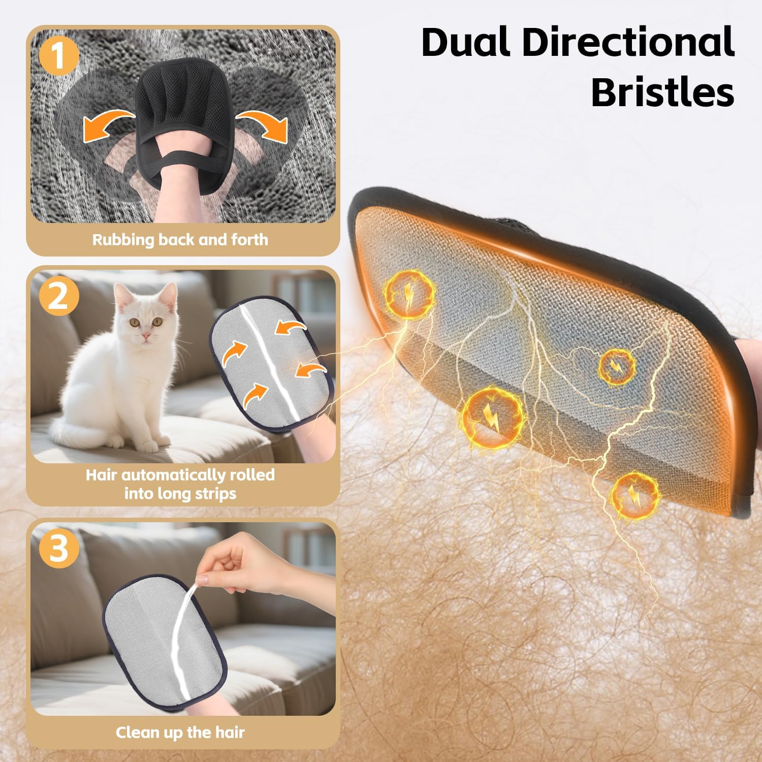 thumbnail video image 2 of 2PCS Pet Hair Removal Glove for Cats & Dogs Five-Finger Electrostatic Magic Brush Pet Hair Remover Glove for Clothing, Couch, Carpet, Furniture, Car Seat, 2 of 9