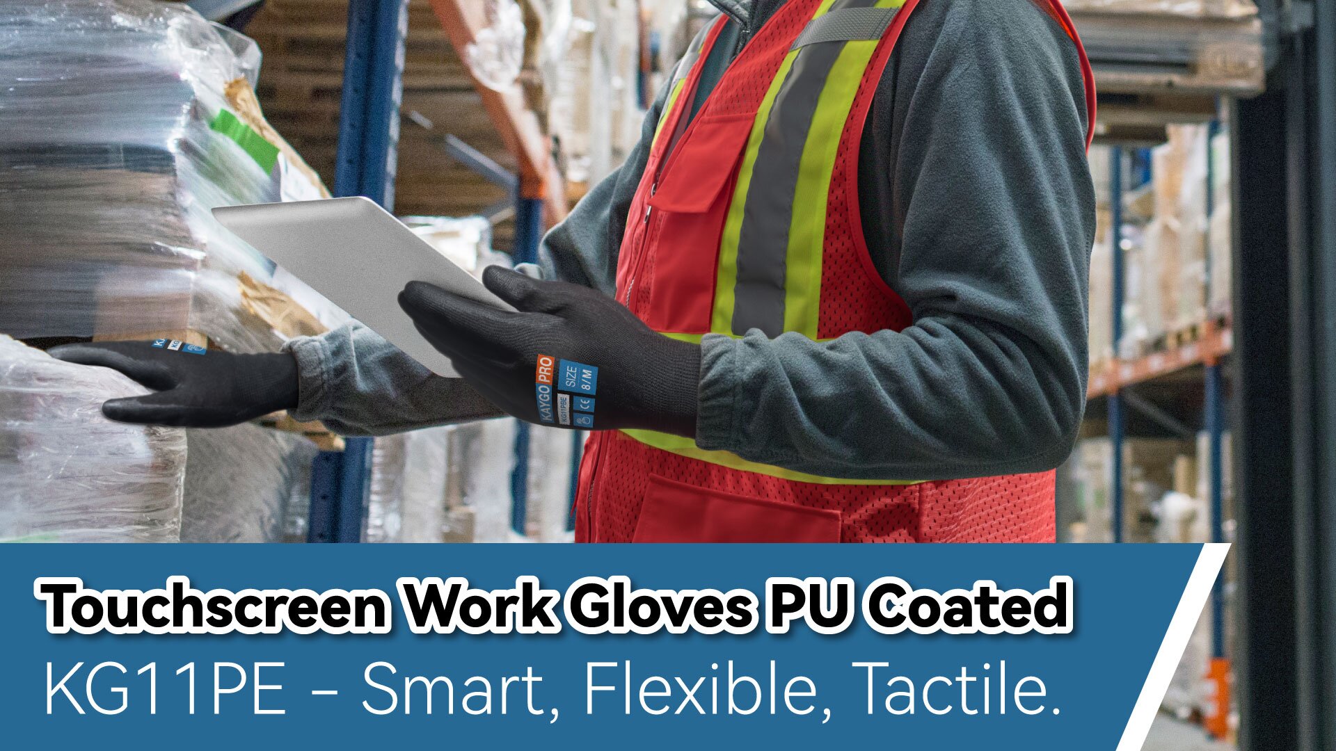 thumbnail video image 2 of KAYGO Safety Work Gloves, 12 Pairs, PU Coated Seamless Knit Gloves with Two Fingers Touchscreen (L, Black), 2 of 8