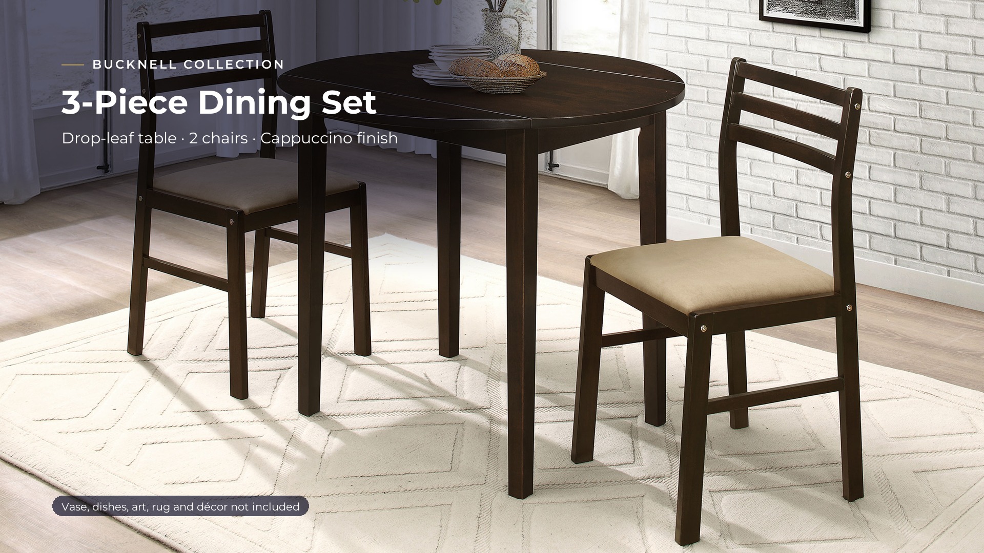 thumbnail video image 2 of Coaster Bucknell 3-Piece Round Drop Leaf Dining Table Set, Cappuccino, 2 of 15
