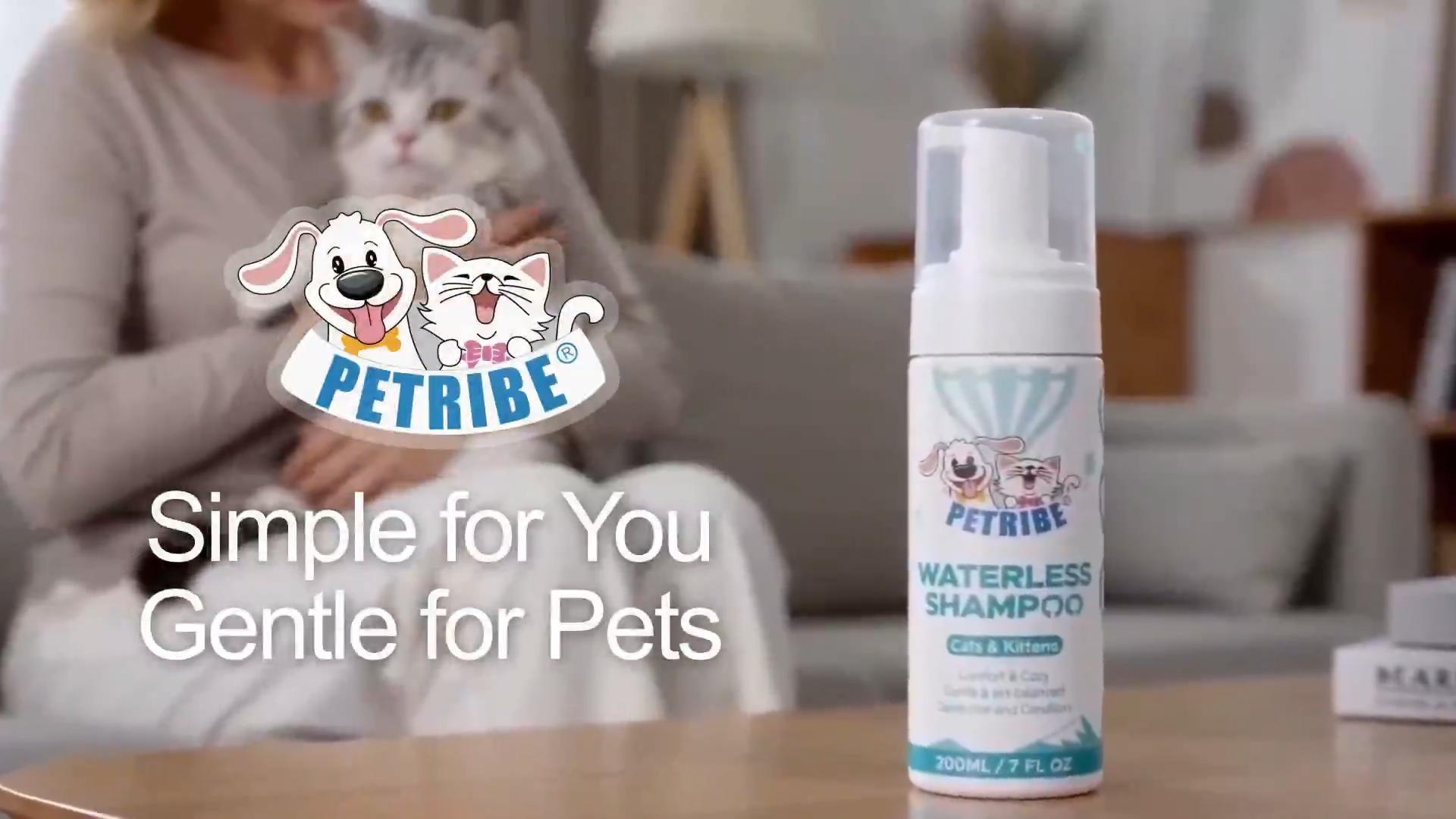 thumbnail video image 2 of PETRIBE Cat Waterless Shampoo, No Rinse Dry Bath Foam, Hypoallergenic & Detangling, Odor Control,Vet-Recommended for Kittens/Cats, 2 of 8