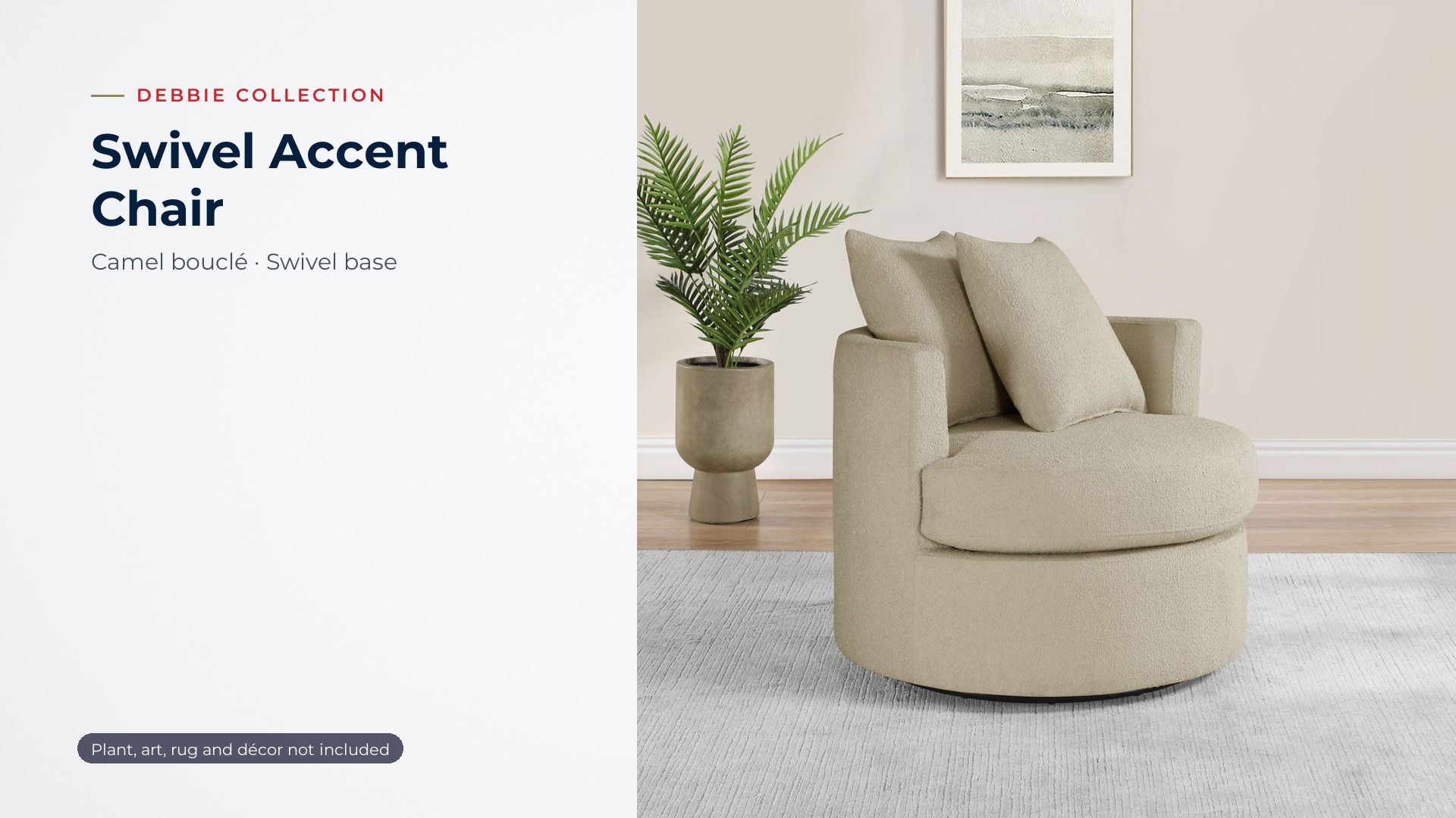 thumbnail video image 2 of Coaster Debbie Upholstered Swivel Accent Chair, Camel, 2 of 12