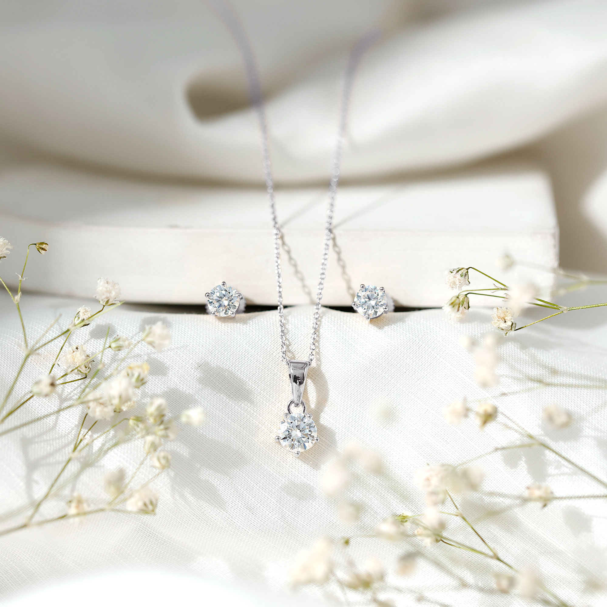 thumbnail video image 2 of Rosec Jewels Lab Created Diamond Pendant and Earrings Set - EF-VS Quality - Ready to Gift, 10K White Gold, 2 of 8