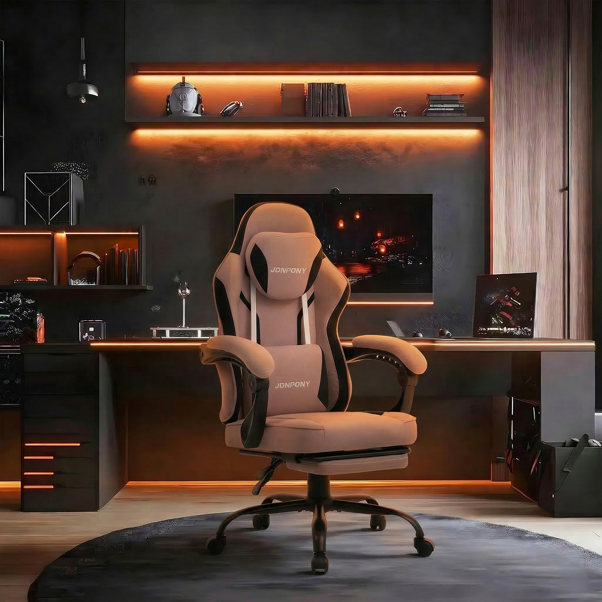 thumbnail video image 2 of JONPONY Big and Tall 400LBS Gaming Chair with Foot Rest,Breathable Fabric for Home Office Desk, Ergonomic High Back Computer Chair with Headrest & Lumbar Support, Pink, 2 of 9