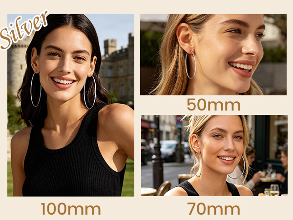 thumbnail video image 2 of KeyStyle Hoop Earrings for Women 18k White Gold Plated 2mm Thick Hypoallergenic Circle Endless Thin Hoop 20mm, 2 of 11